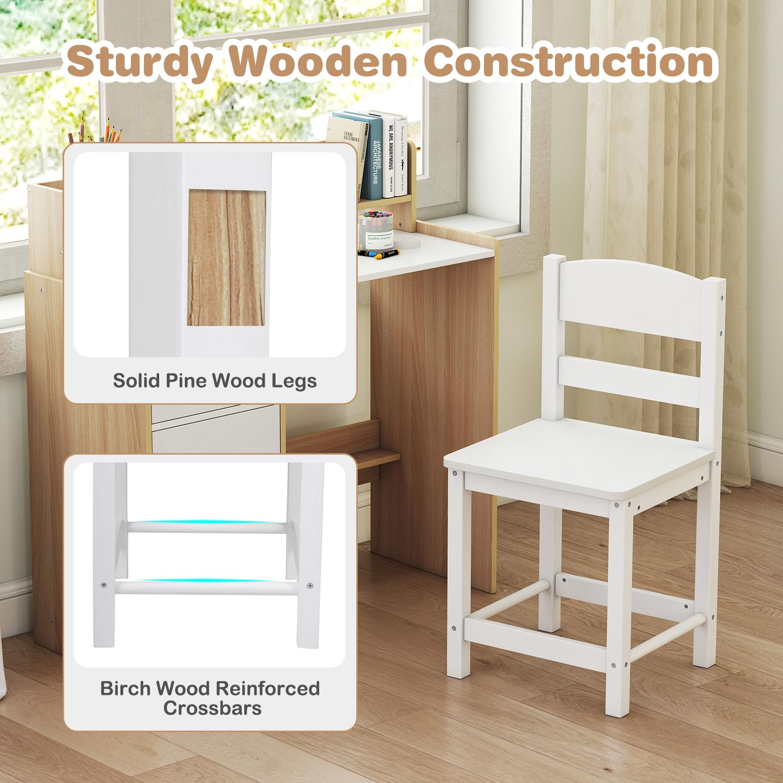 HOGEBABY Kids Desk and Chair Set | Wooden Study Writing Table Set w/Hutch - Image 7
