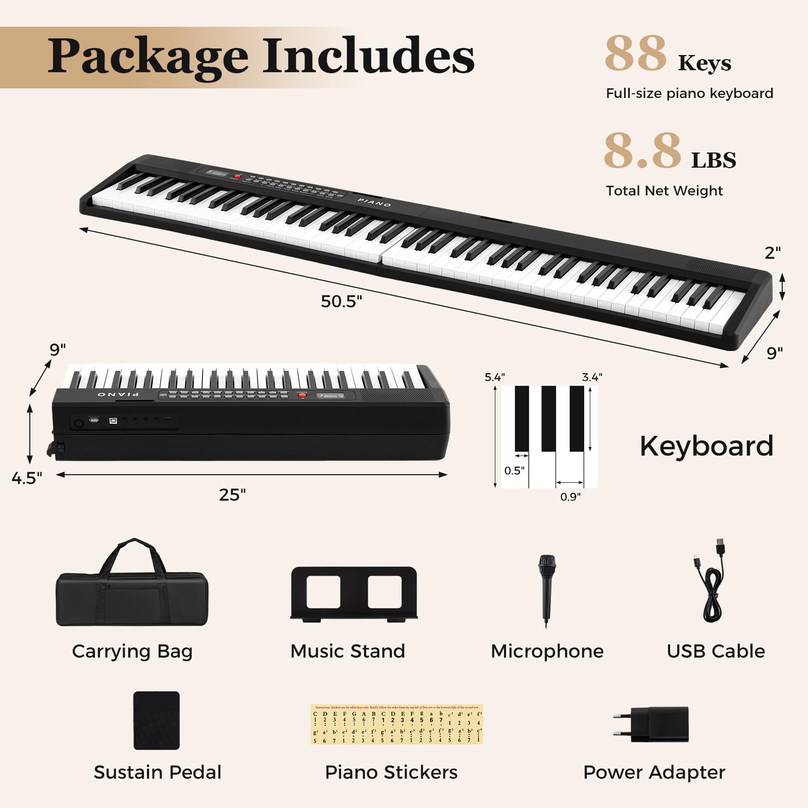 HOGEBABY 88 Key Folding Piano Keyboard Portable Full Size Semi-Weighted Electric Digital Piano - Image 7