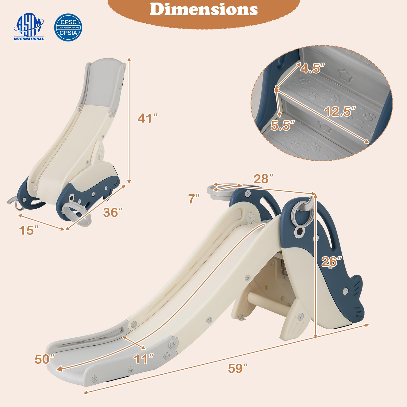 HOGEBABY Foldable Toddler Slide Freestanding Baby Climber Playset Kids Slide - Image 7