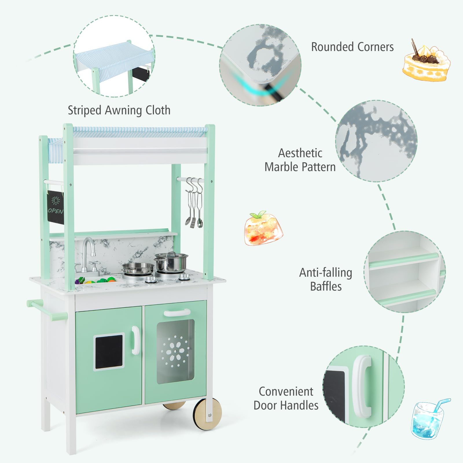 HOGEBABY Double-Sided Play Kitchen & Grocery Store, 2-in-1 Wooden Kids Kitchen Playset - Image 7
