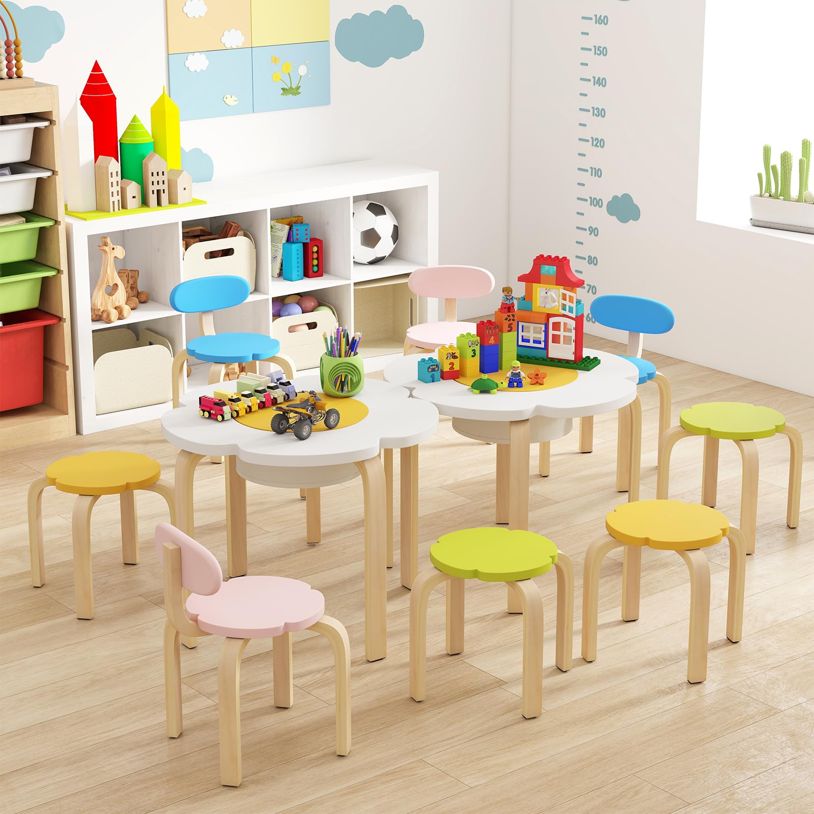 HOGEBABY 5 Piece Wooden Flower-Shaped Activity Table with Hidden Storage Space - Image 7