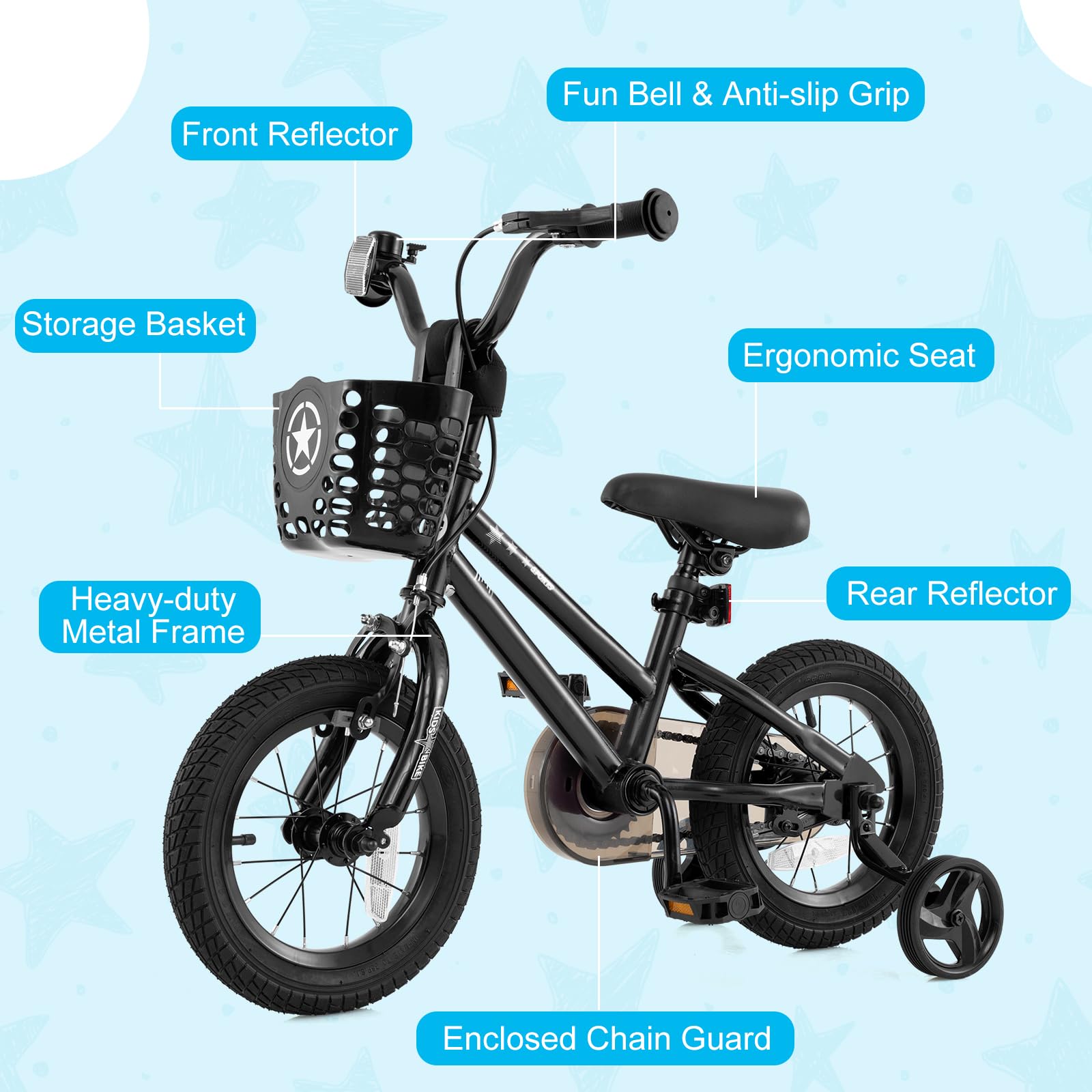 HOGEBABY Starry Kids Bike, 12 14 16 18 Inch Bicycle with Training Wheels, Storage Basket - Image 16