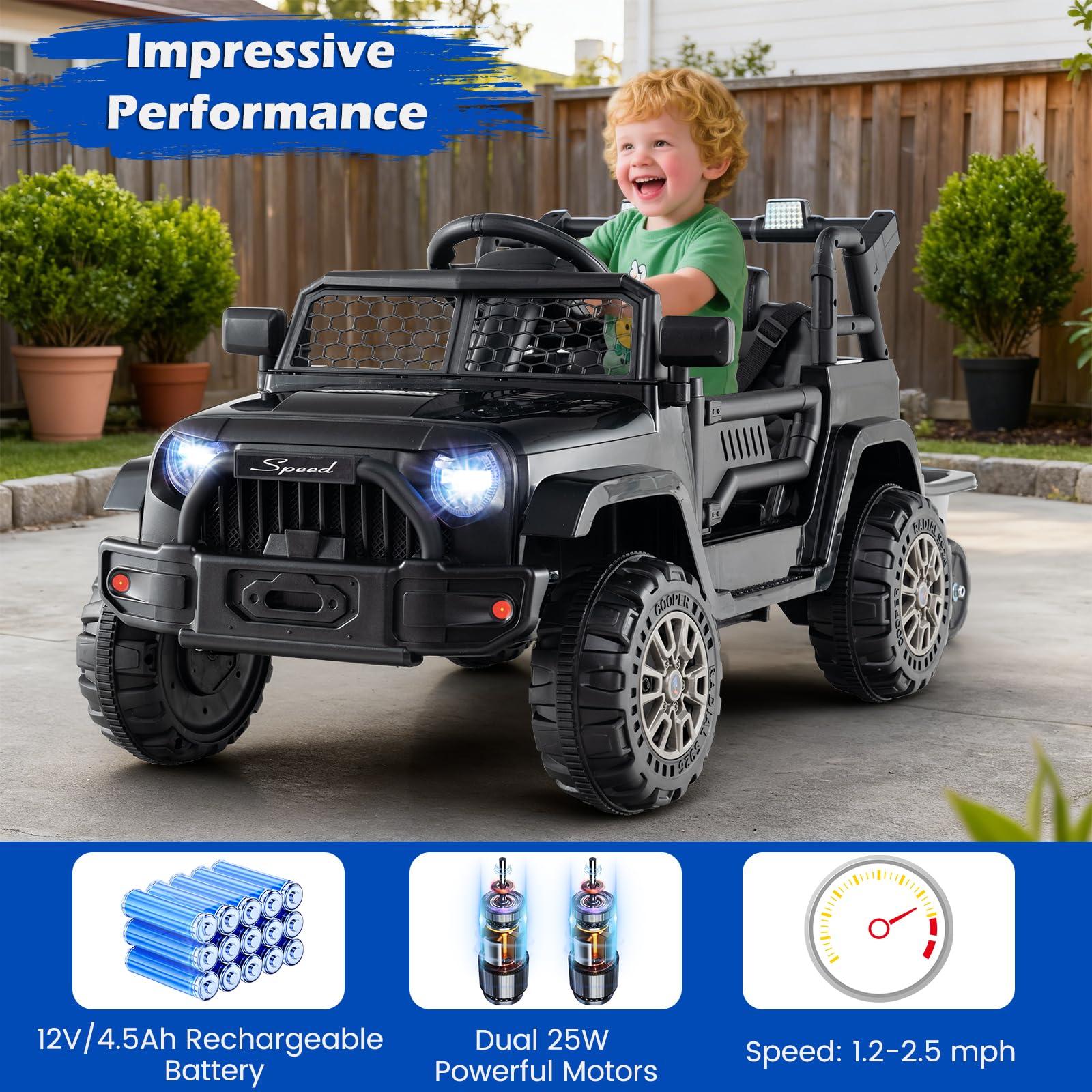 HOGEBABY Ride on Car with Detachable Trailer 12V Battery Powered Ride on Truck - Image 8