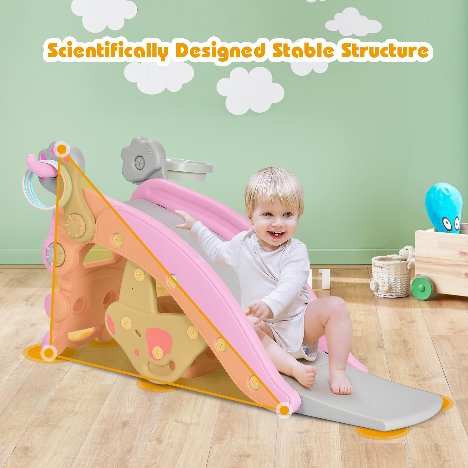 HOGEBABY 5 in 1 Toddler Slide Rocking Toy, Slide for Kids with Detachable Stool - Image 9