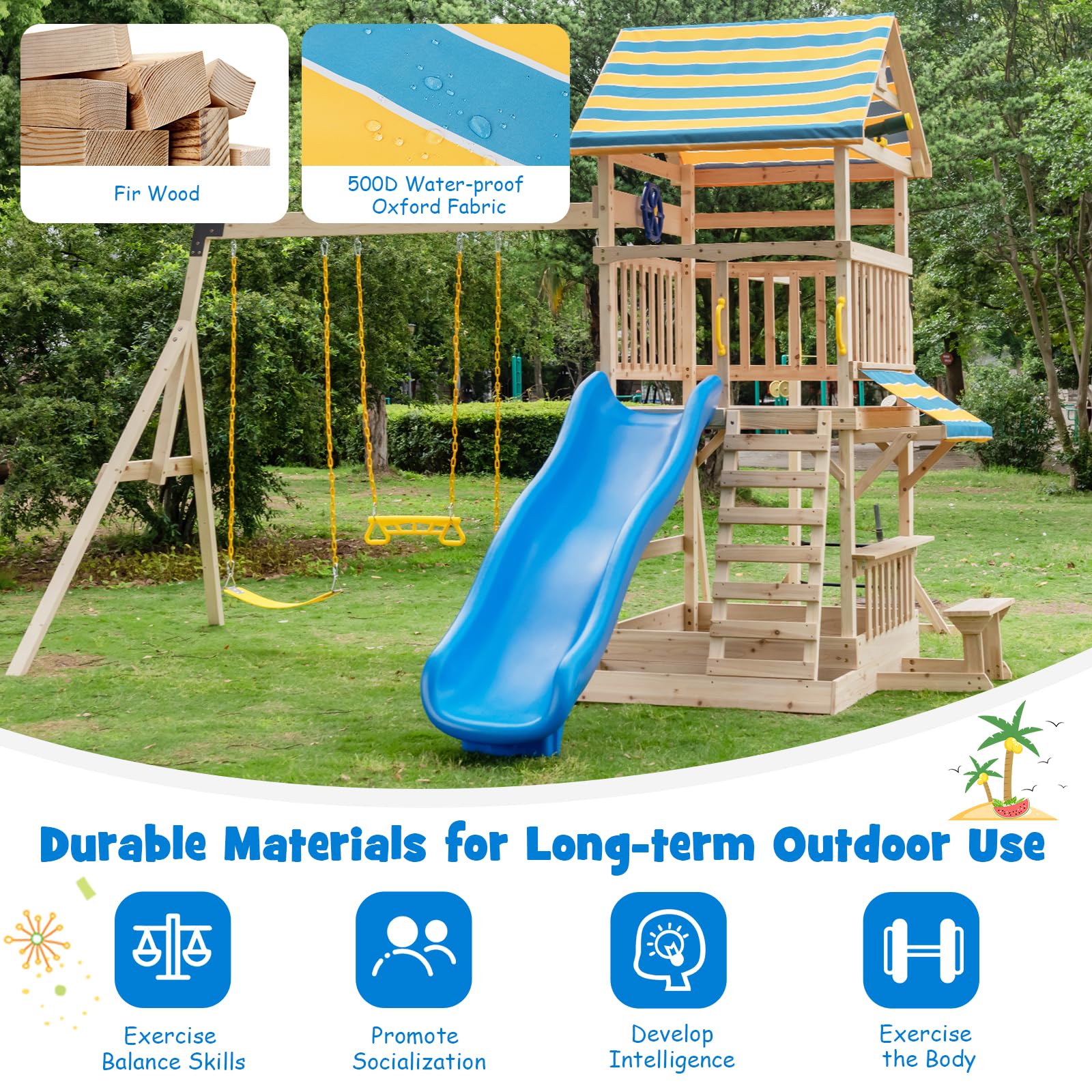 HOGEBABY Wooden Swing Set for Backyard - Image 9