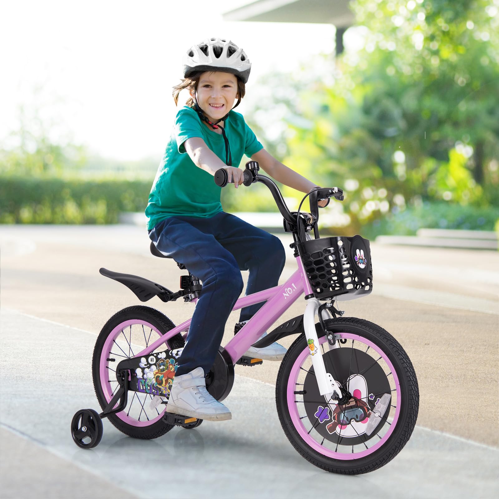 HOGEBABY Kids Bike, 16 Inch Child Bike for 3-8 Years Old with Adjustable Height, Training Wheels, Storage Basket - Image 2