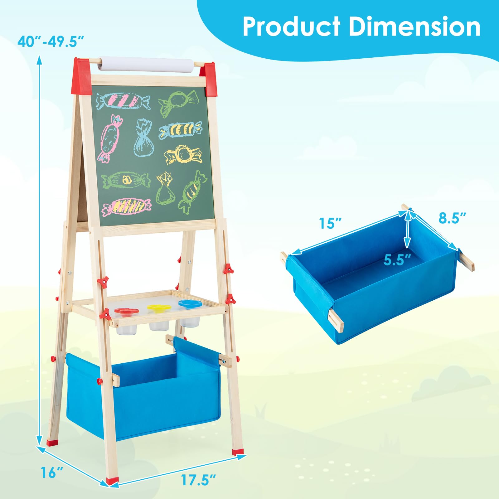 HOGEBABY Easel for Kids, All in 1 Double Sided Wooden Art Easel, Height Adjustable Toddler Easel - Image 8