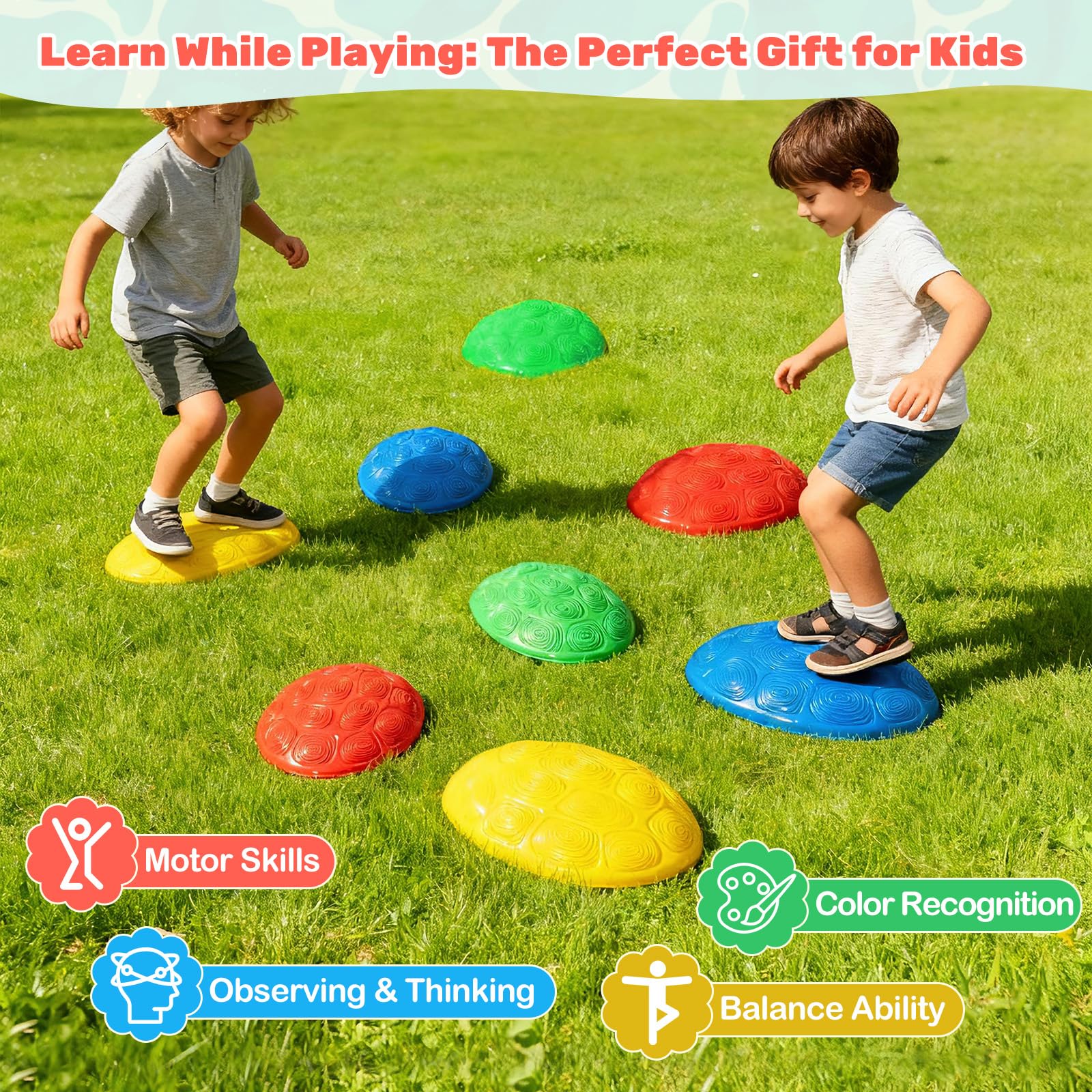 HOGEBABY Stepping Stones for Kids 8 PCS Non-Slip Toddler Stepping Stones Balance Sensory Toys - Image 8
