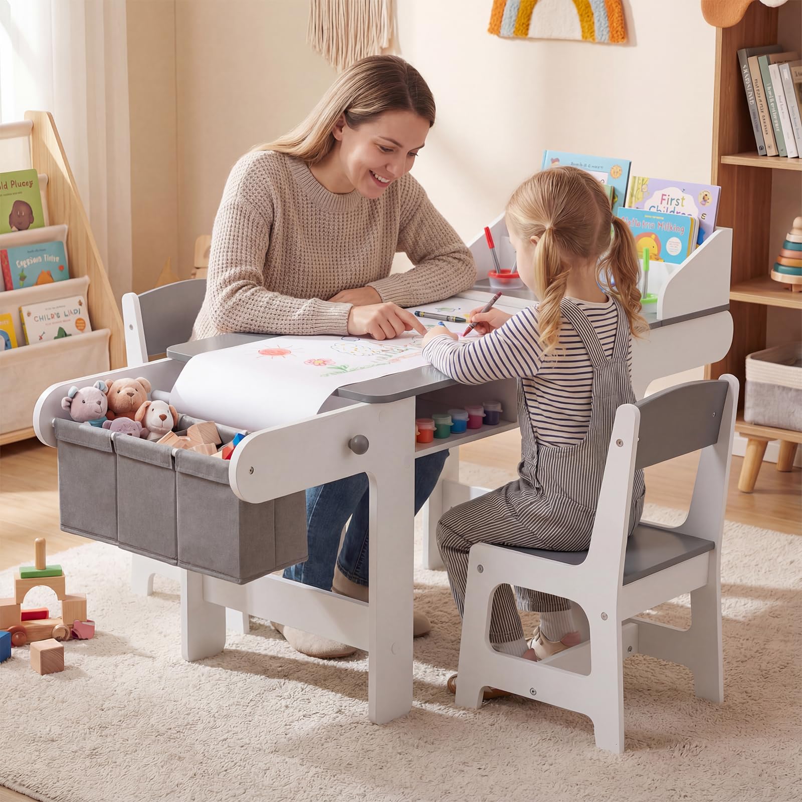 HOGEBABY Toddler Art Activity Desk Set Wooden Children Craft Table - Image 2