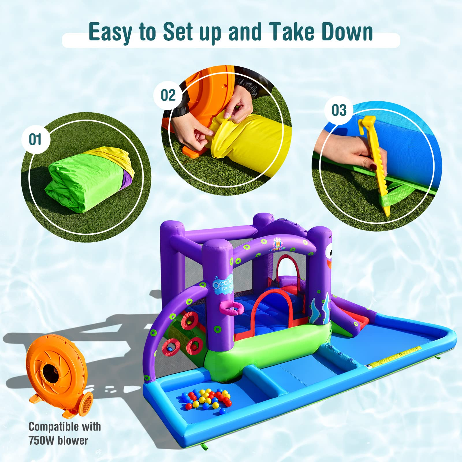 HOGEBABY Inflatable Water Slide, 6 in 1 Kids Water Slide Jumping Bouncer Castle - Image 8
