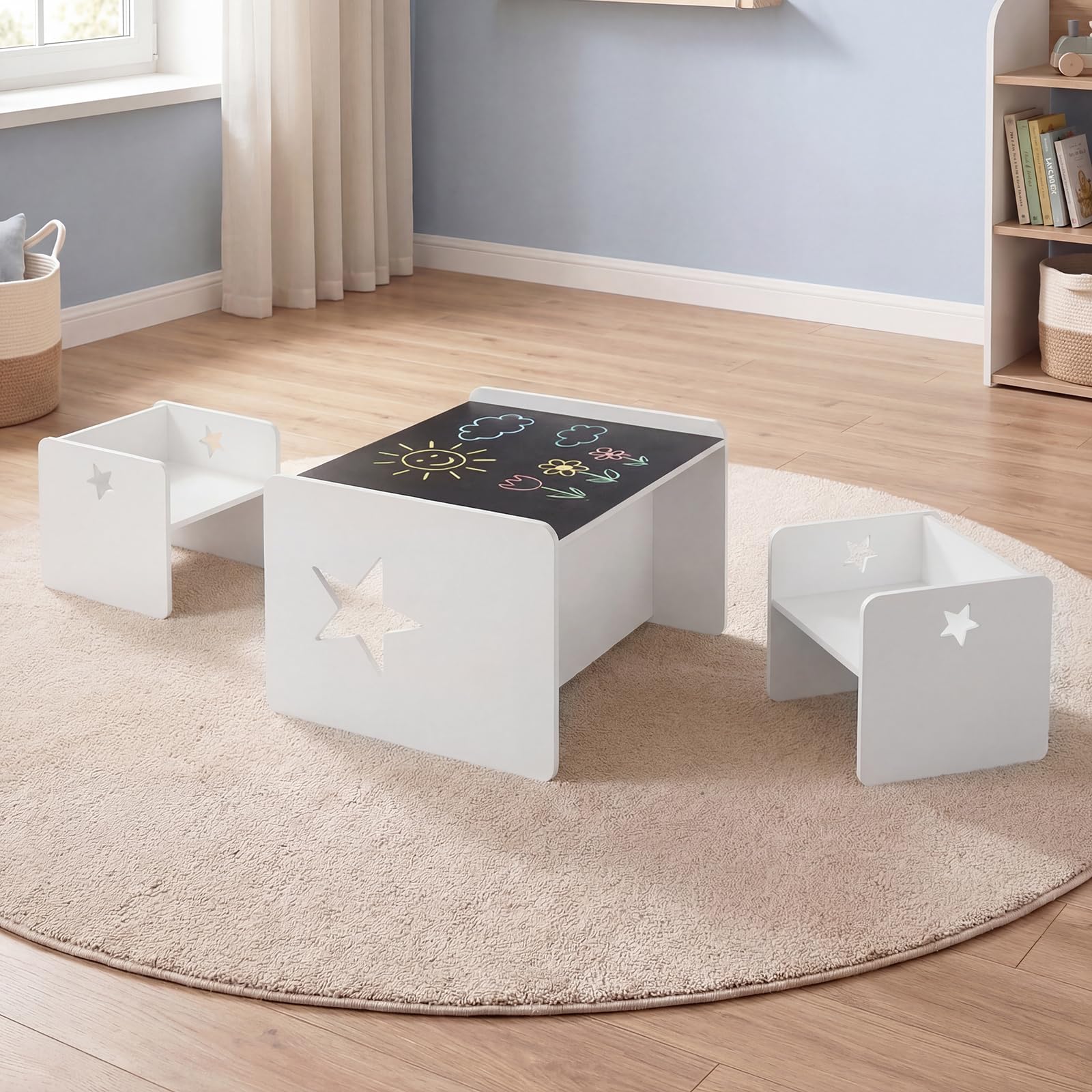 HOGEBABY 3 PCS Kids All in One Wooden Montessori Desk Set (Star, 24.5" x 19" x 16") - Image 8