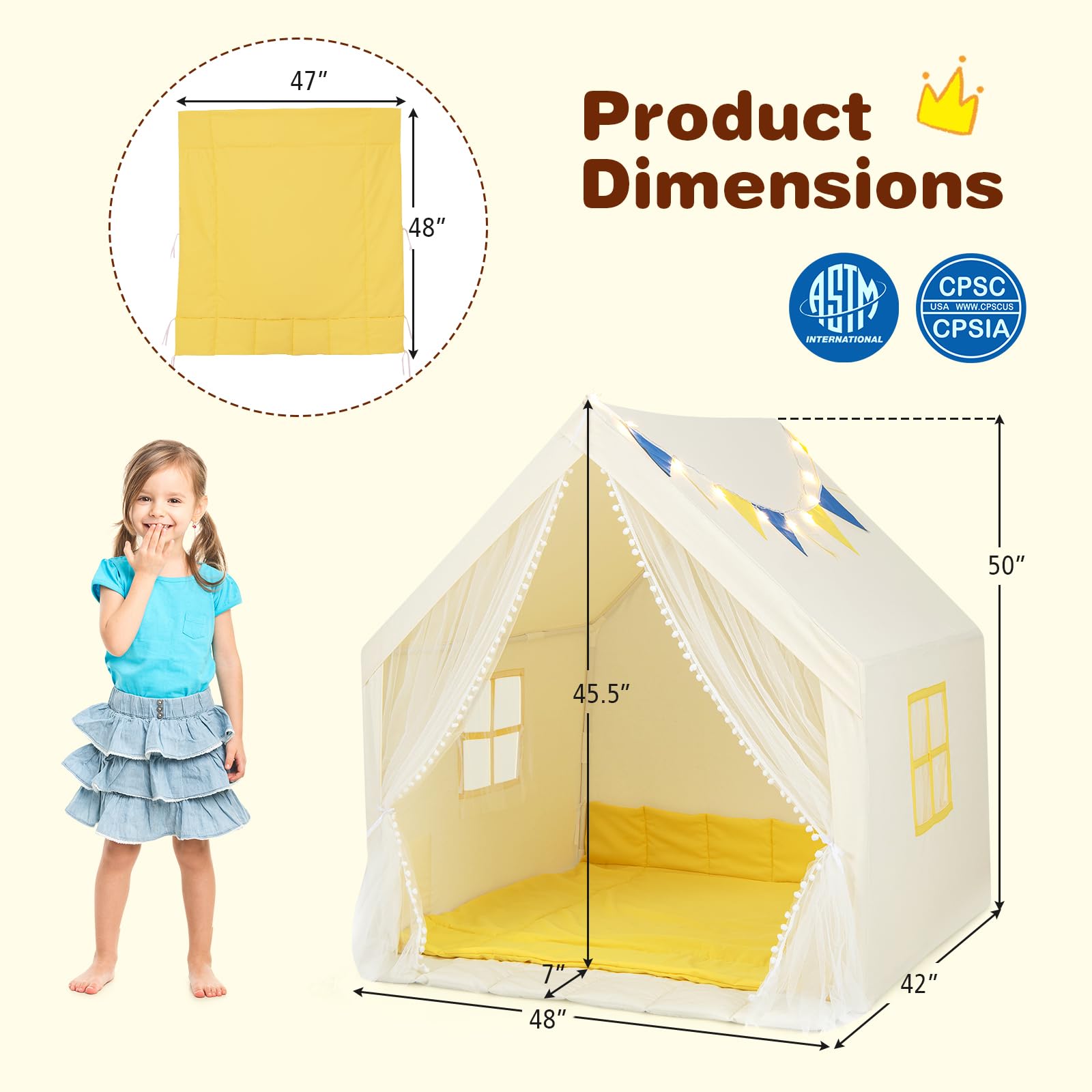 HOGEBABY Kids Tent, Toddler Indoor Outdoor Playhouse w/Windows, Washable Cotton Mat - Image 8