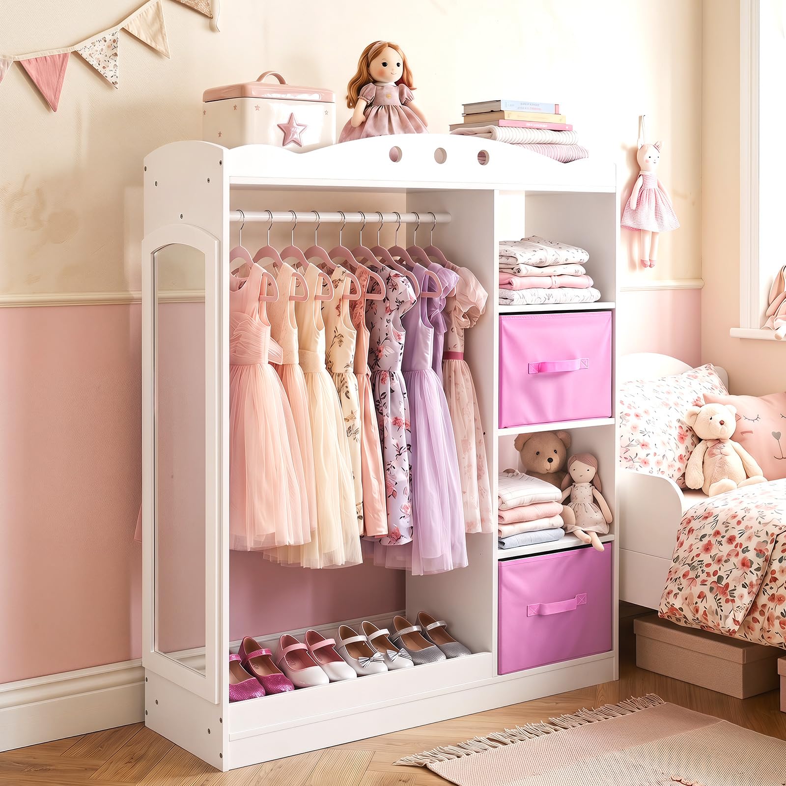HOGEBABY Kids Dress Up Storage with Full Length Mirror & Open Hanging Rack - Image 8