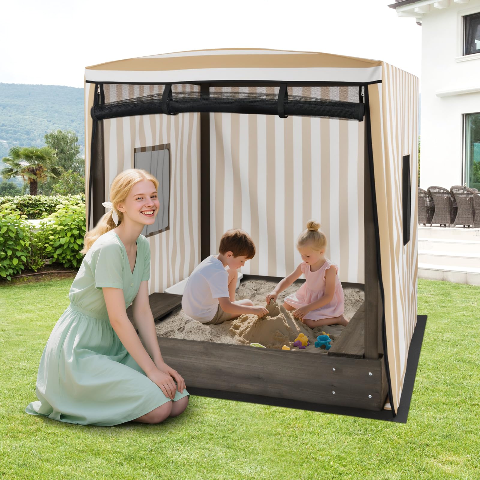 HOGEBABY Kids Wooden Sandbox with Canopy - Image 2