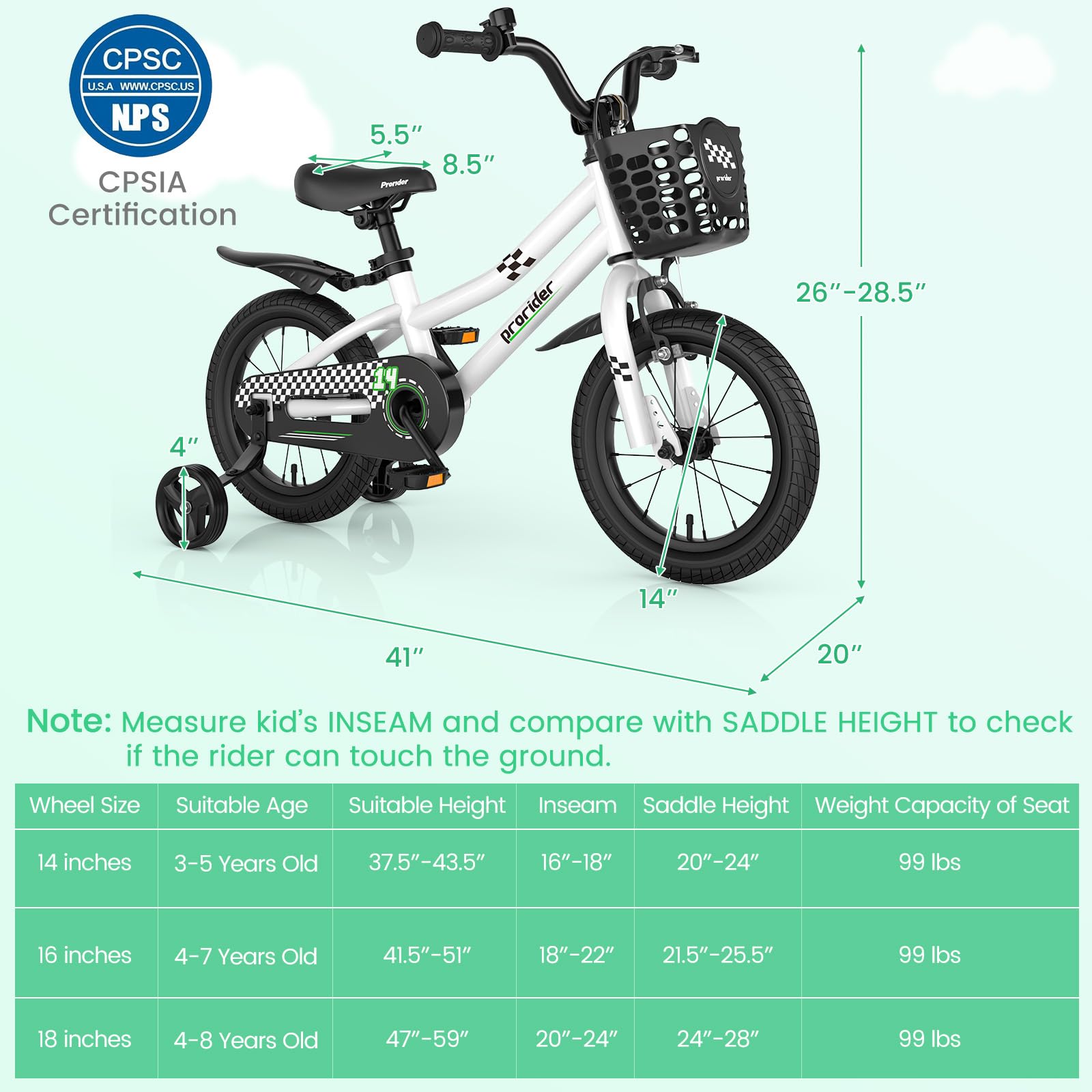 HOGEBABY Kids Bike, 12 14 16 18 Inch Children Bikes for Boys Girls Age 3-8 Years w/Training Wheels - Image 18