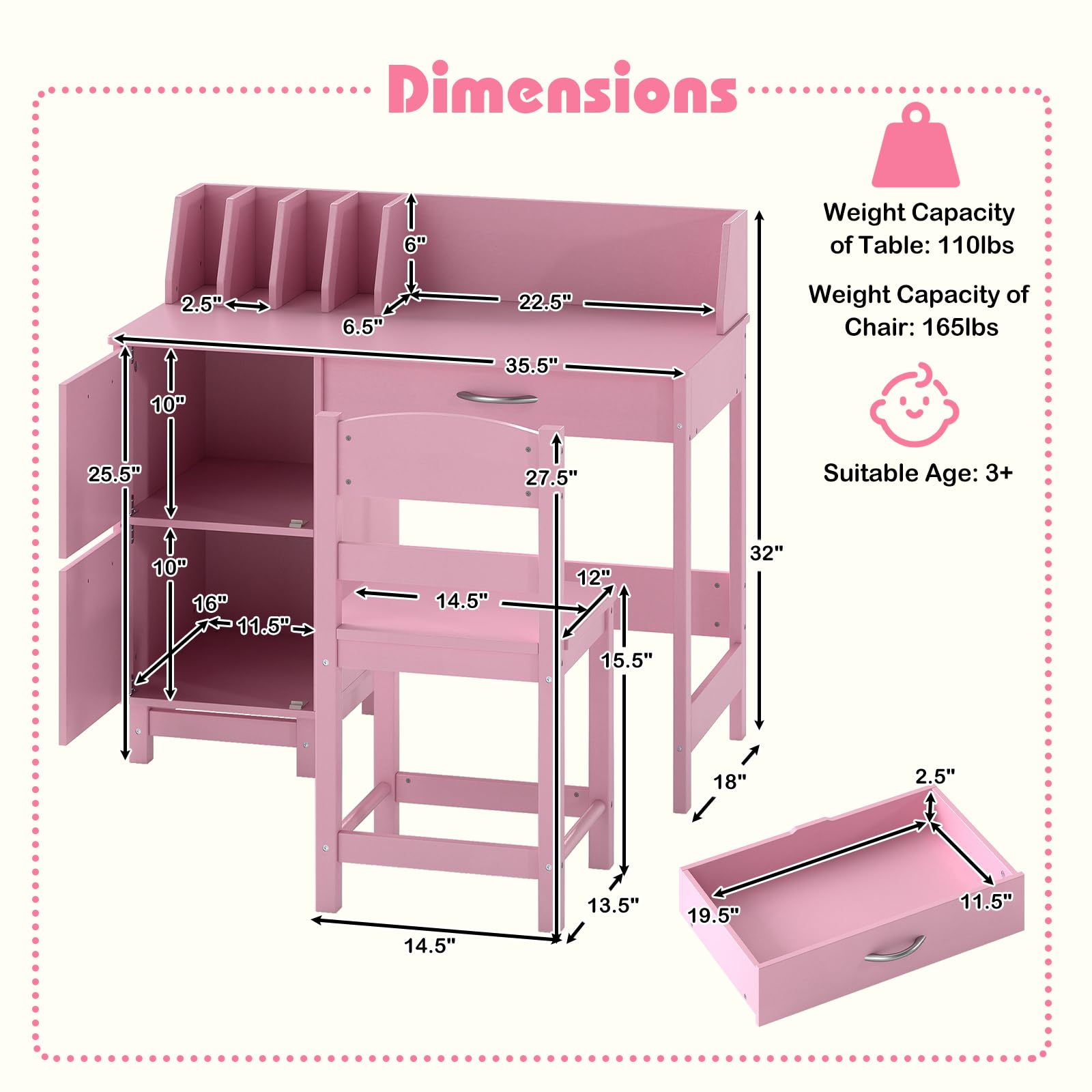 HOGEBABY Kids Desk and Chair Set for Bedroom School - Image 8