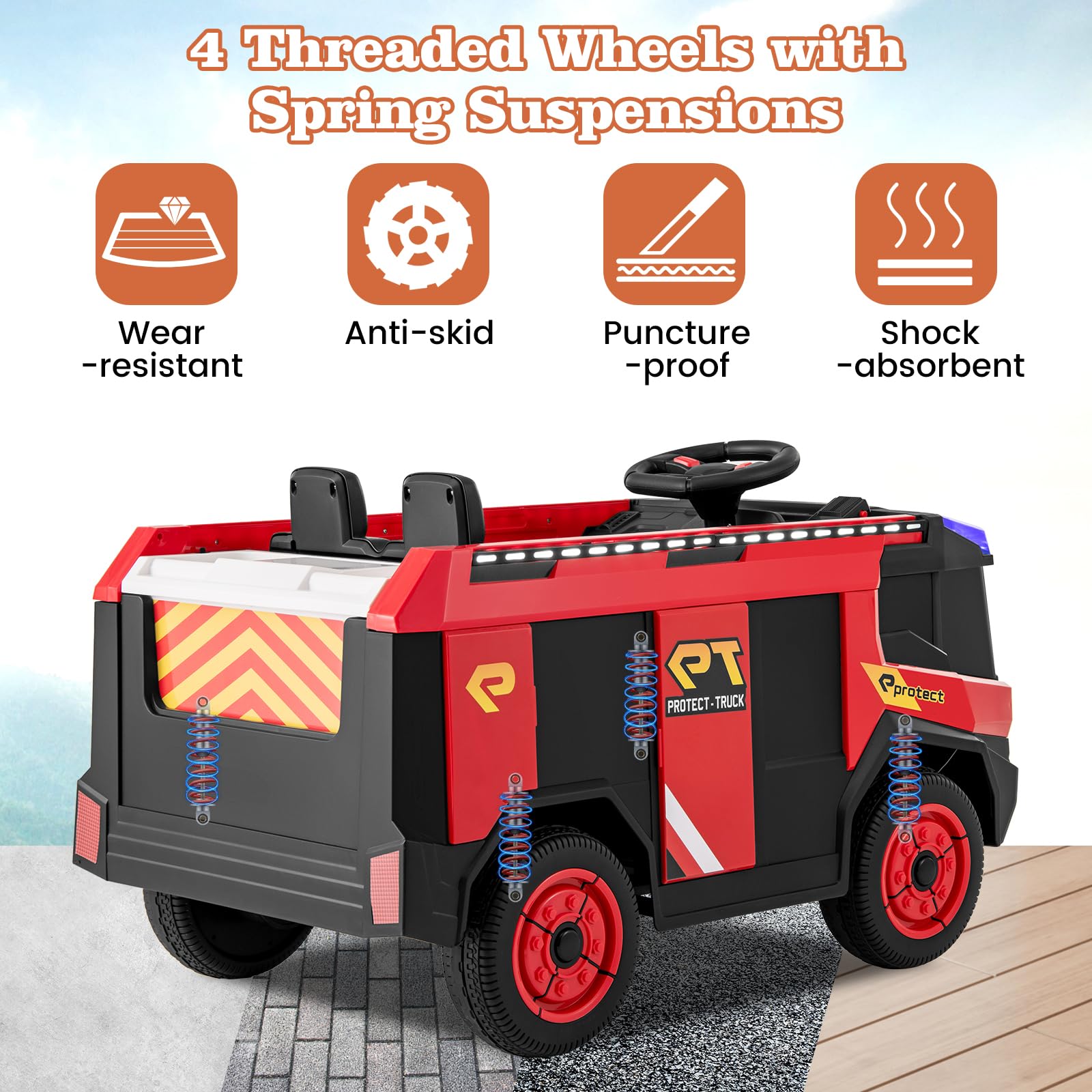 HOGEBABY Kids Ride on Fire Truck, 2-Seater Kids Electric Vehicle Ride on Toy w/Remote Control - Image 8