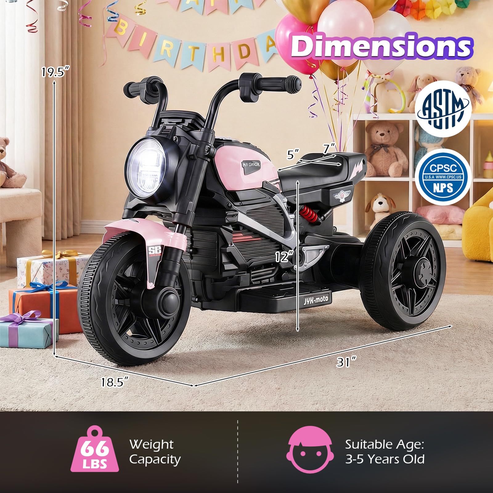 HOGEBABY Toddler Motorcycle 6V Chopper Kids Motorcycle Ride On Toy - Image 9