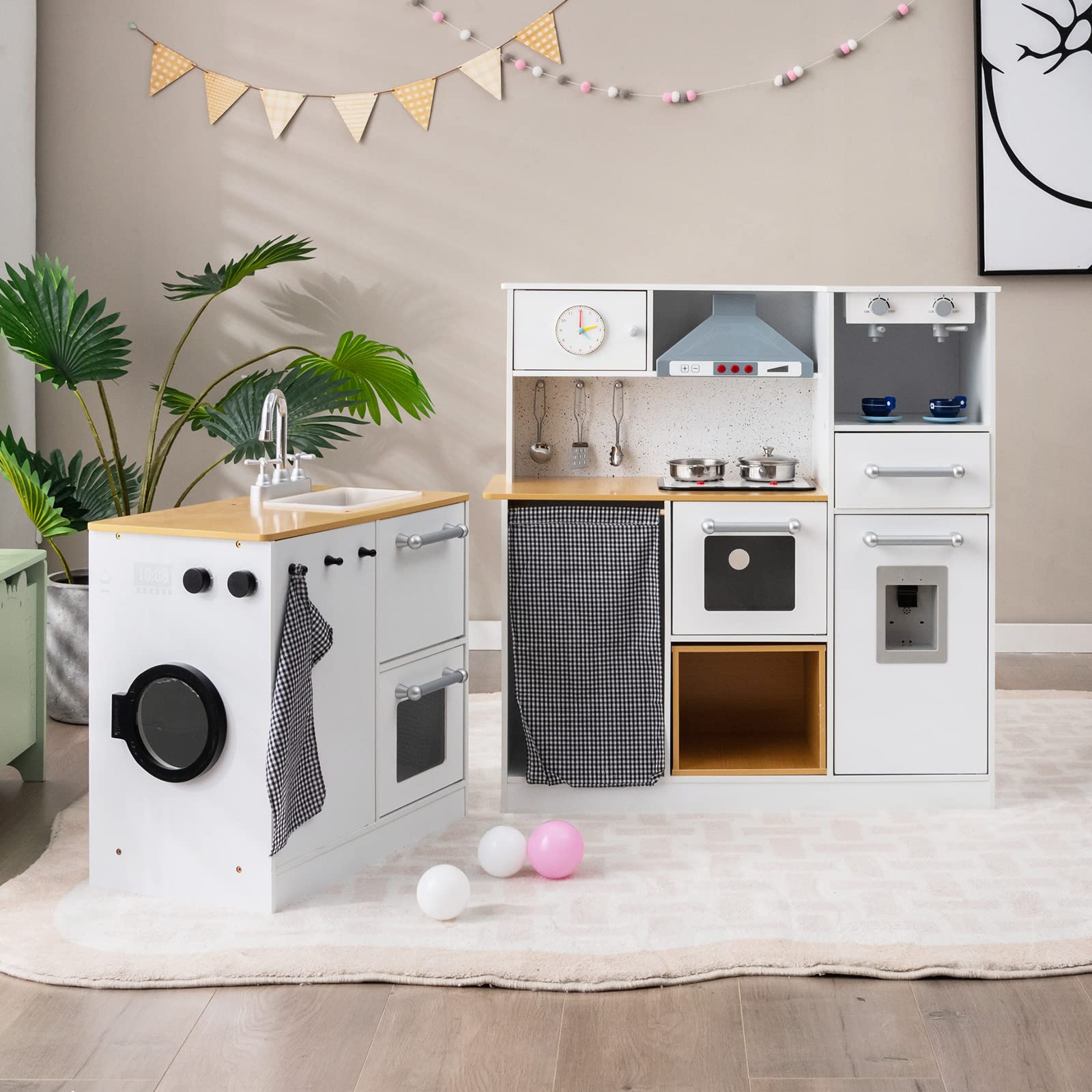 HOGEBABY Kids Corner Kitchen Playset, Wooden Pretend Play Kitchen Toy Set - Image 21