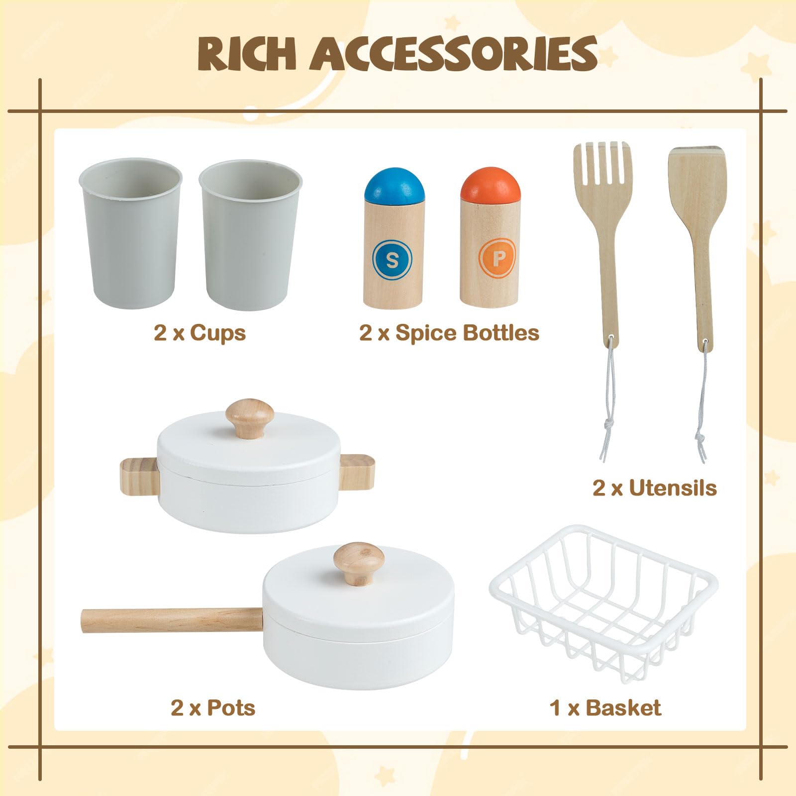 HOGEBABY Corner Play Kitchen Wooden Toy Cooking Set - Image 9