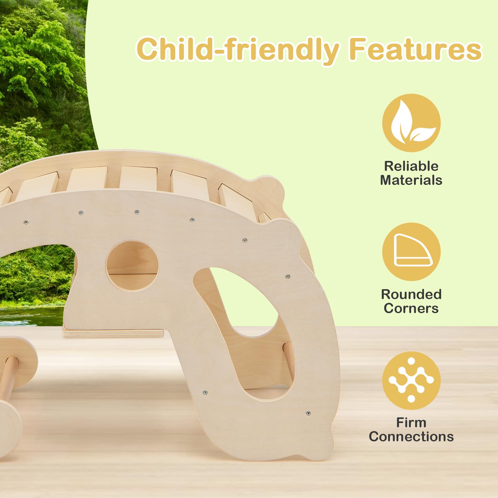 HOGEBABY Wooden Arch Rocker, 2-in-1 Montessori Rocking Toys for Toddlers with Easy-Grip Handles - Image 8