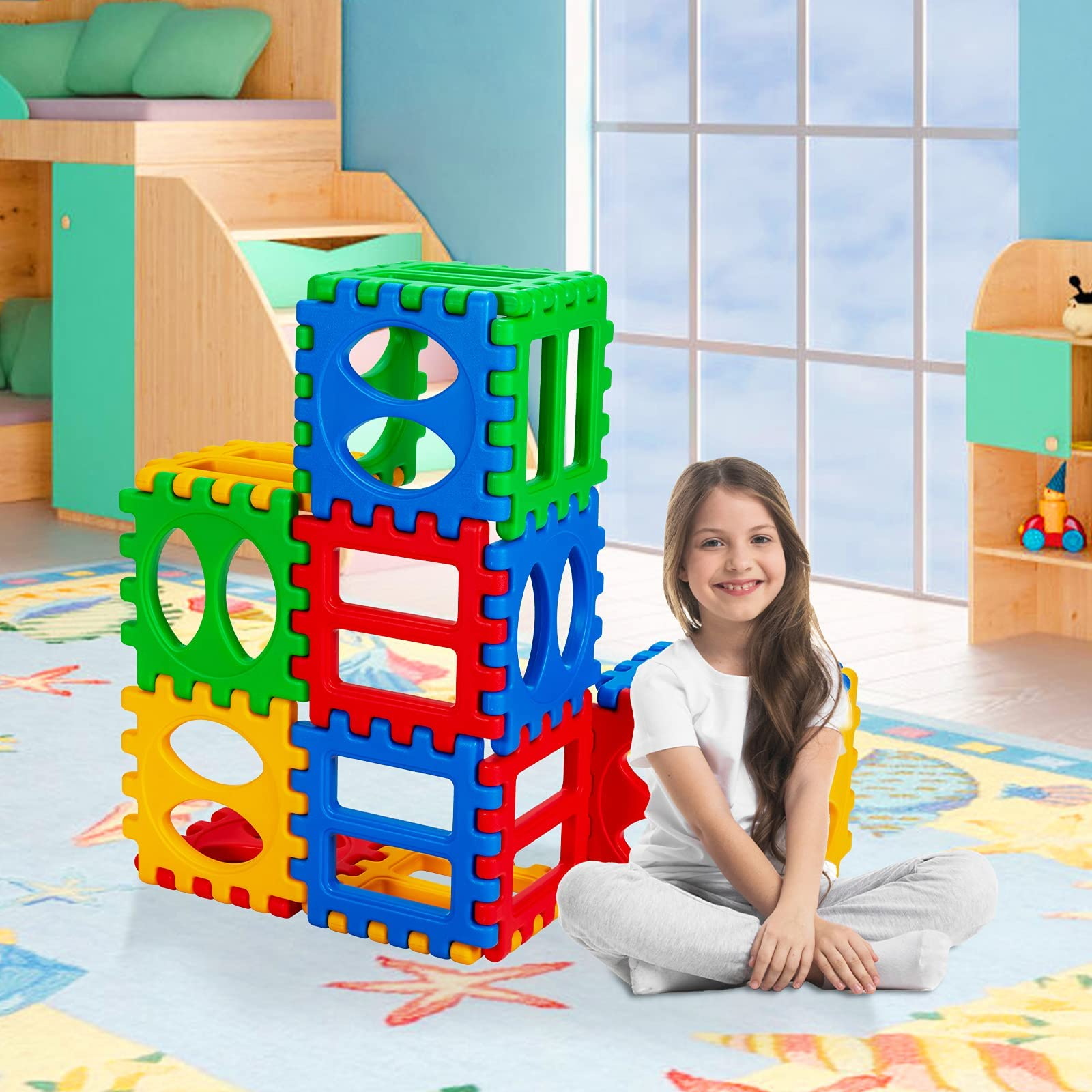 HOGEBABY 32 Pieces Jumbo Building Blocks for Kids, Big Waffle Block Set - Image 2