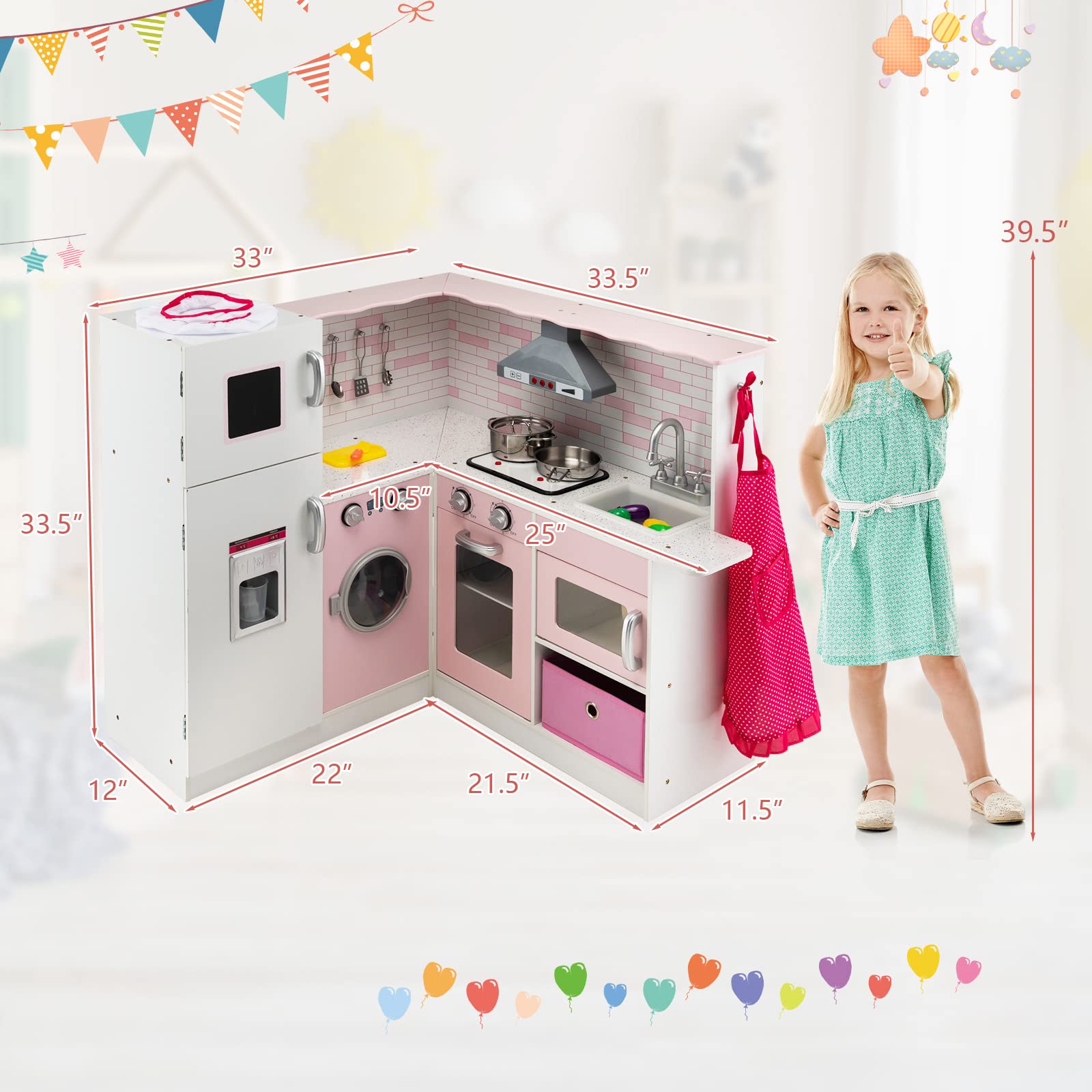 HOGEBABY Kids Corner Kitchen Playset, Wooden Pretend Play Kitchen Toy Set - Image 17