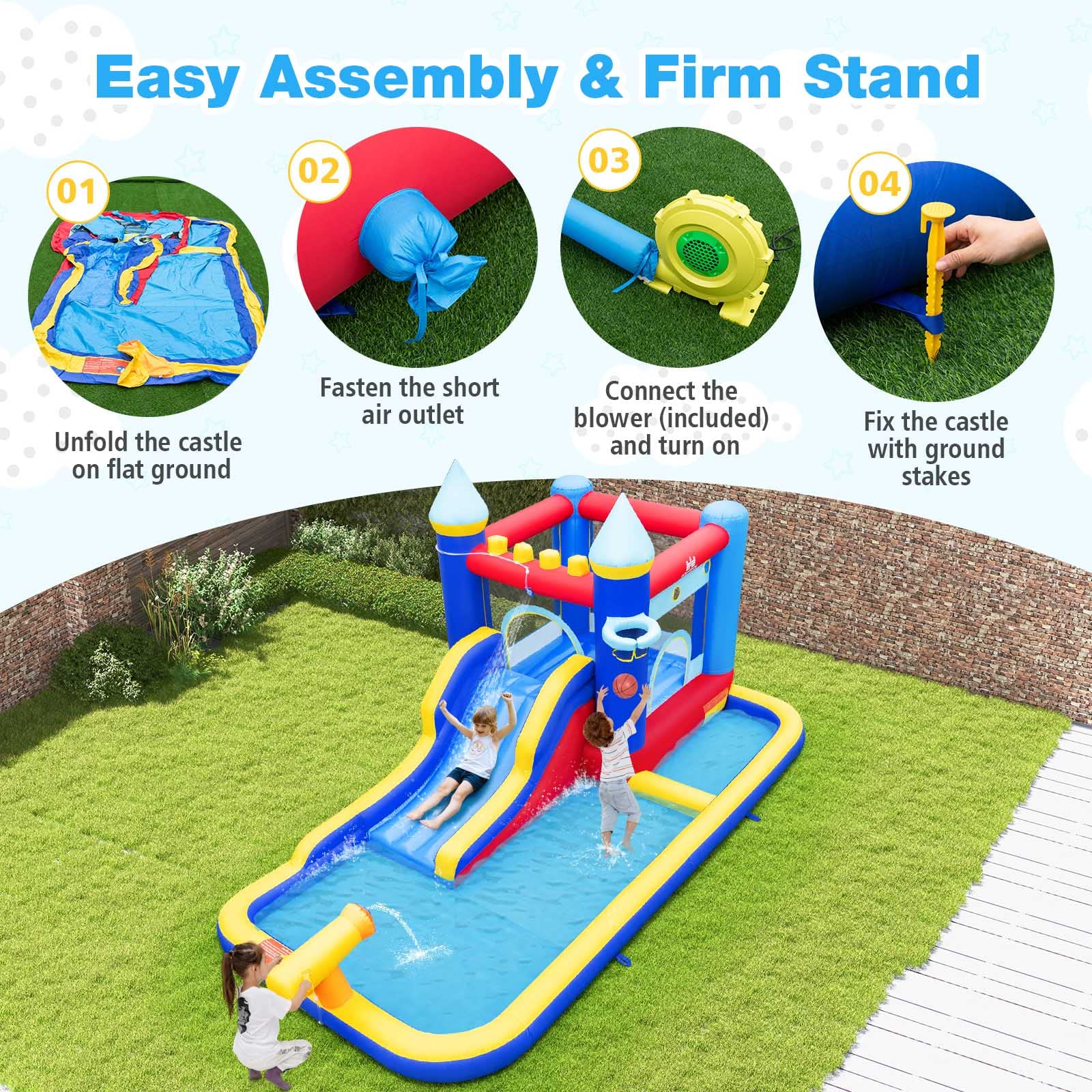 HOGEBABY Inflatable Water Slide, Water Bounce House with Ball Pit & Waterslide for Kids - Image 8