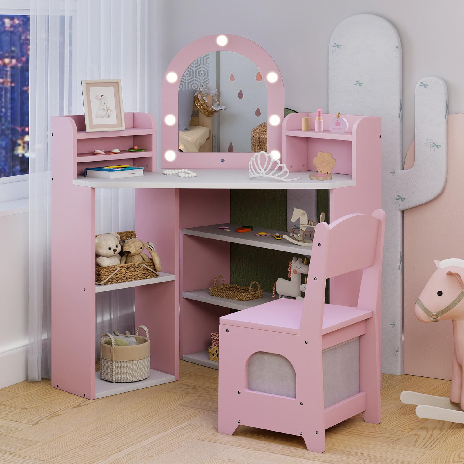 HOGEBABYKids Vanity Table and Chair Set with Lights - Image 8