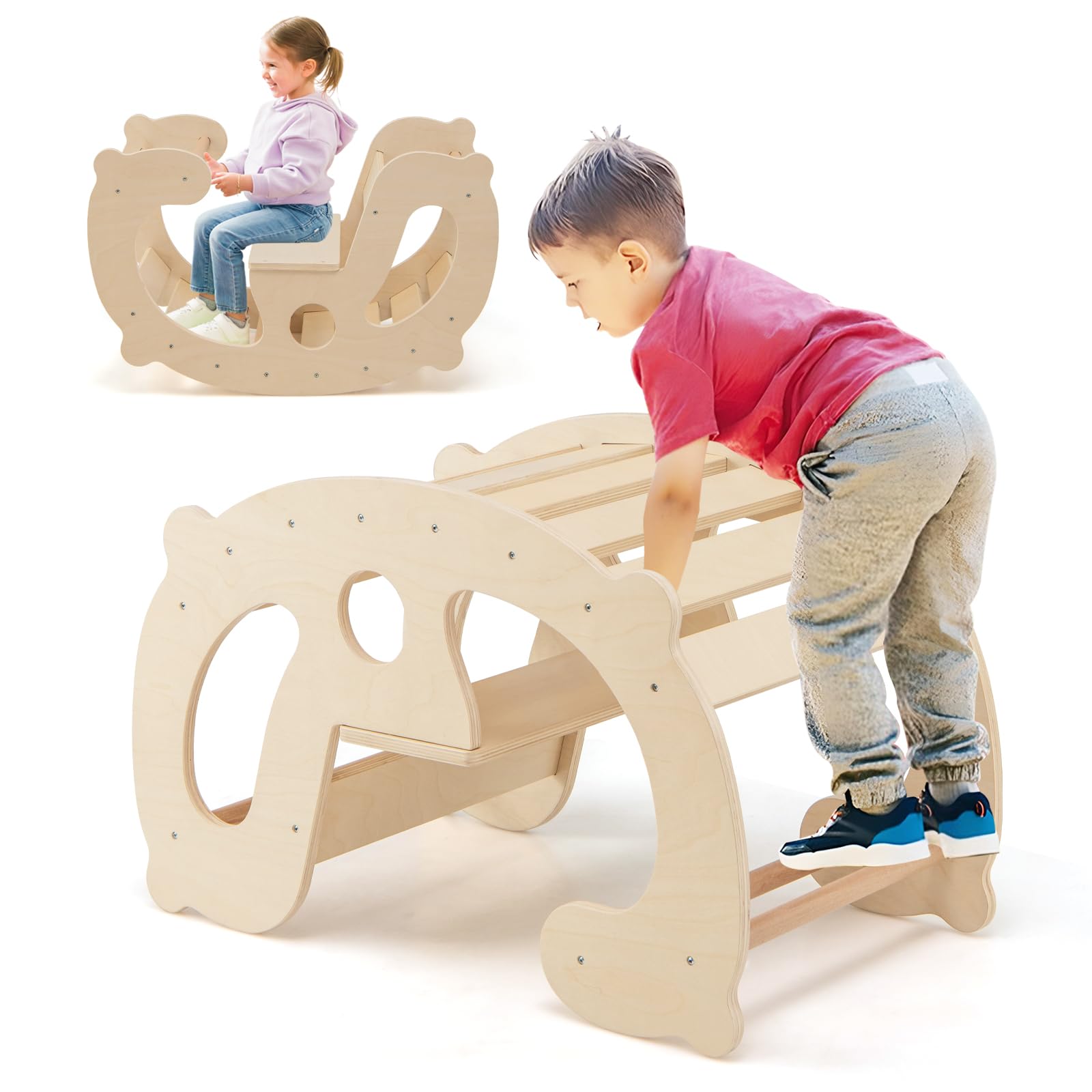 HOGEBABY Wooden Arch Rocker, 2-in-1 Montessori Rocking Toys for Toddlers with Easy-Grip Handles - Image 9