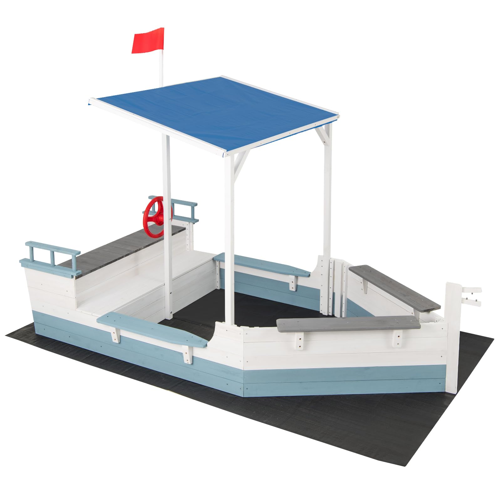 HOGEBABY Pirate Ship Sandbox with Canopy Fir Wood Boat Sand Box w/Flag - Image 9
