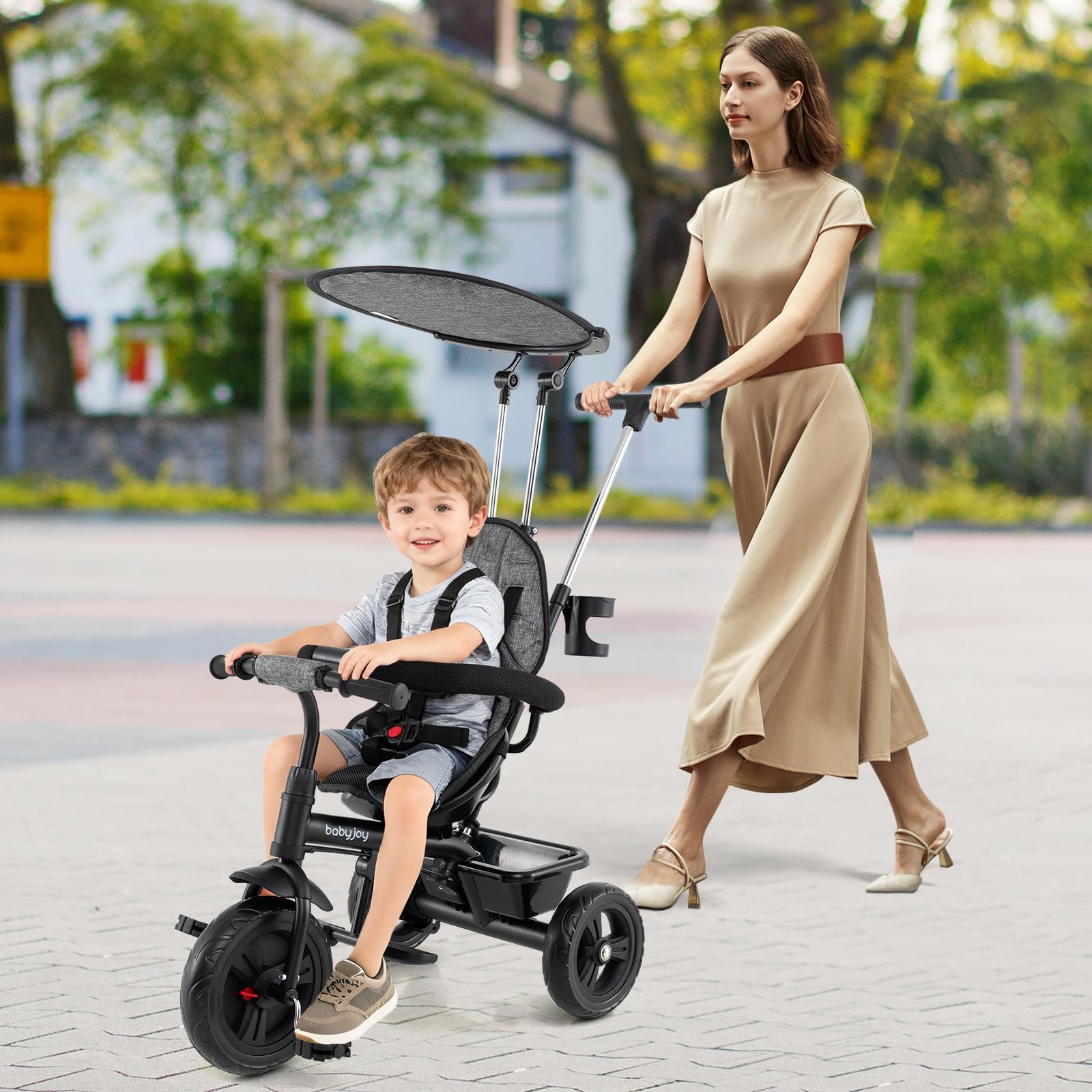 HOGEBABY Toddler Tricycle 7 in 1 Push Trike 5-Point Safety Harness and All-Terrain EVA Wheels - Image 9