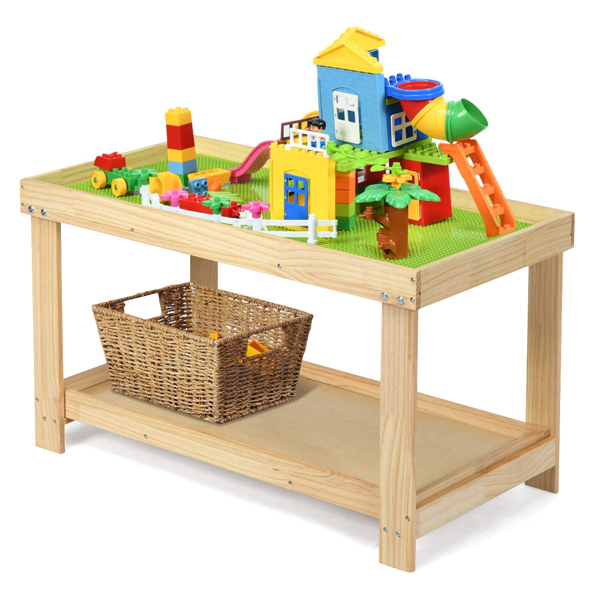 HOGEBABY 2 in 1 Kids Activity Table w/Storage, Building Block Table w/Board for Bricks Crafts Arts Draw - Image 9