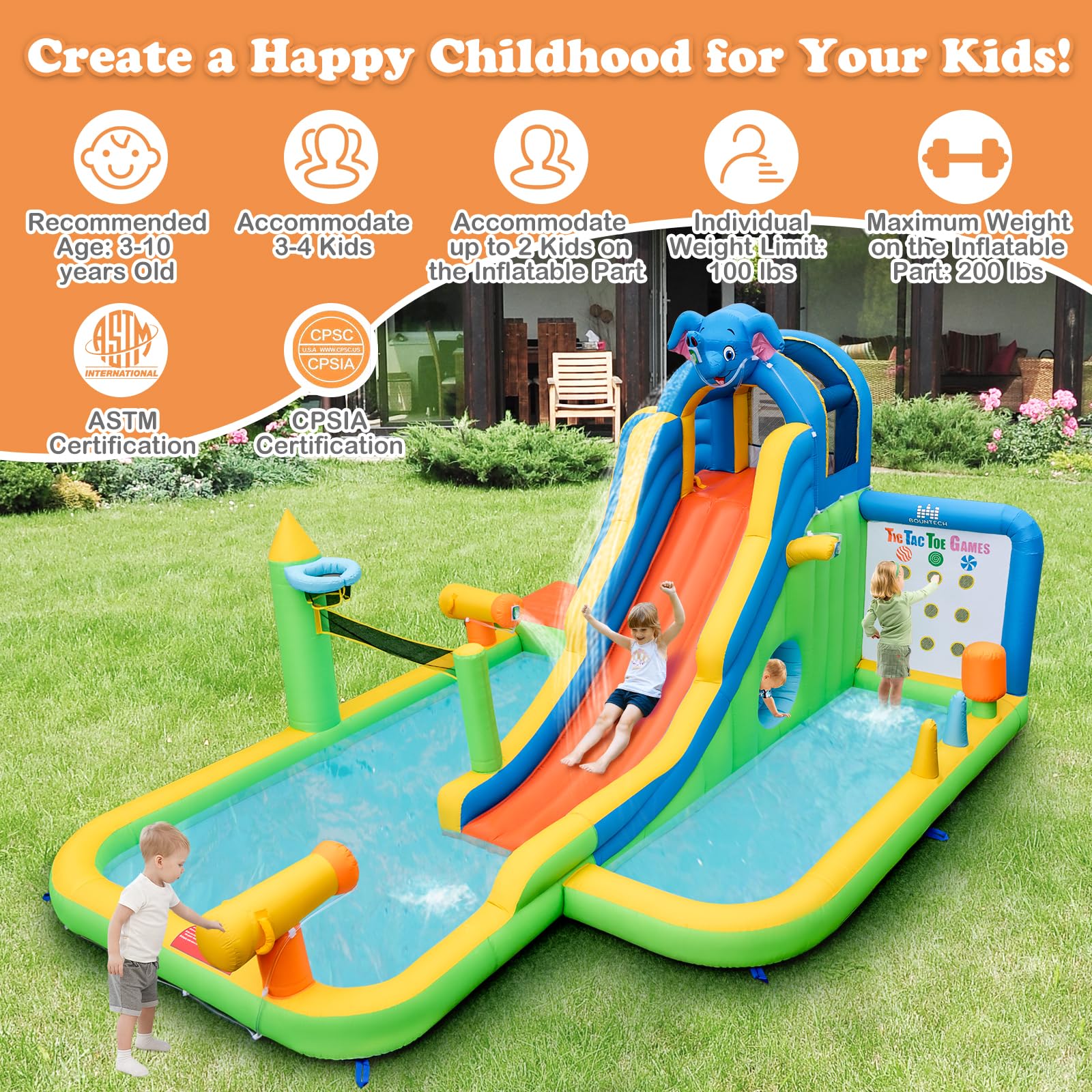 HOGEBABY Inflatable Water Slide Park, Kids Waterslide for Outdoor with Splash Pool - Image 3