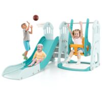 HOGEBABY 4 in 1 Toddler Slide and Swing Set, Castle Indoor Outdoor Baby Swing with Slide