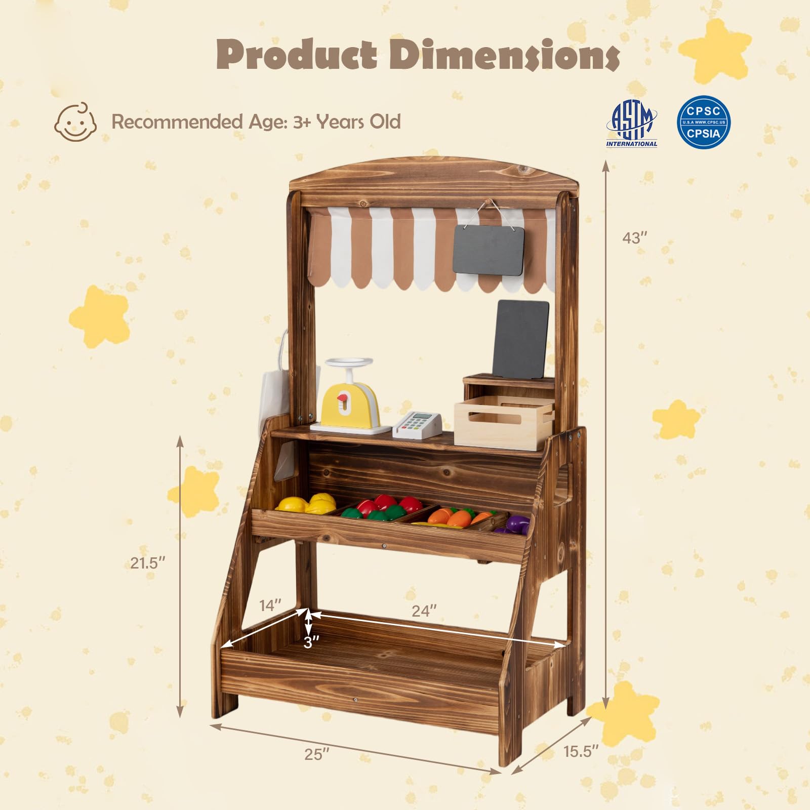 HOGEBABY Wooden Mud Kitchen & Market Stand for Kids Outdoor w/ 2 Chalkboards - Image 10