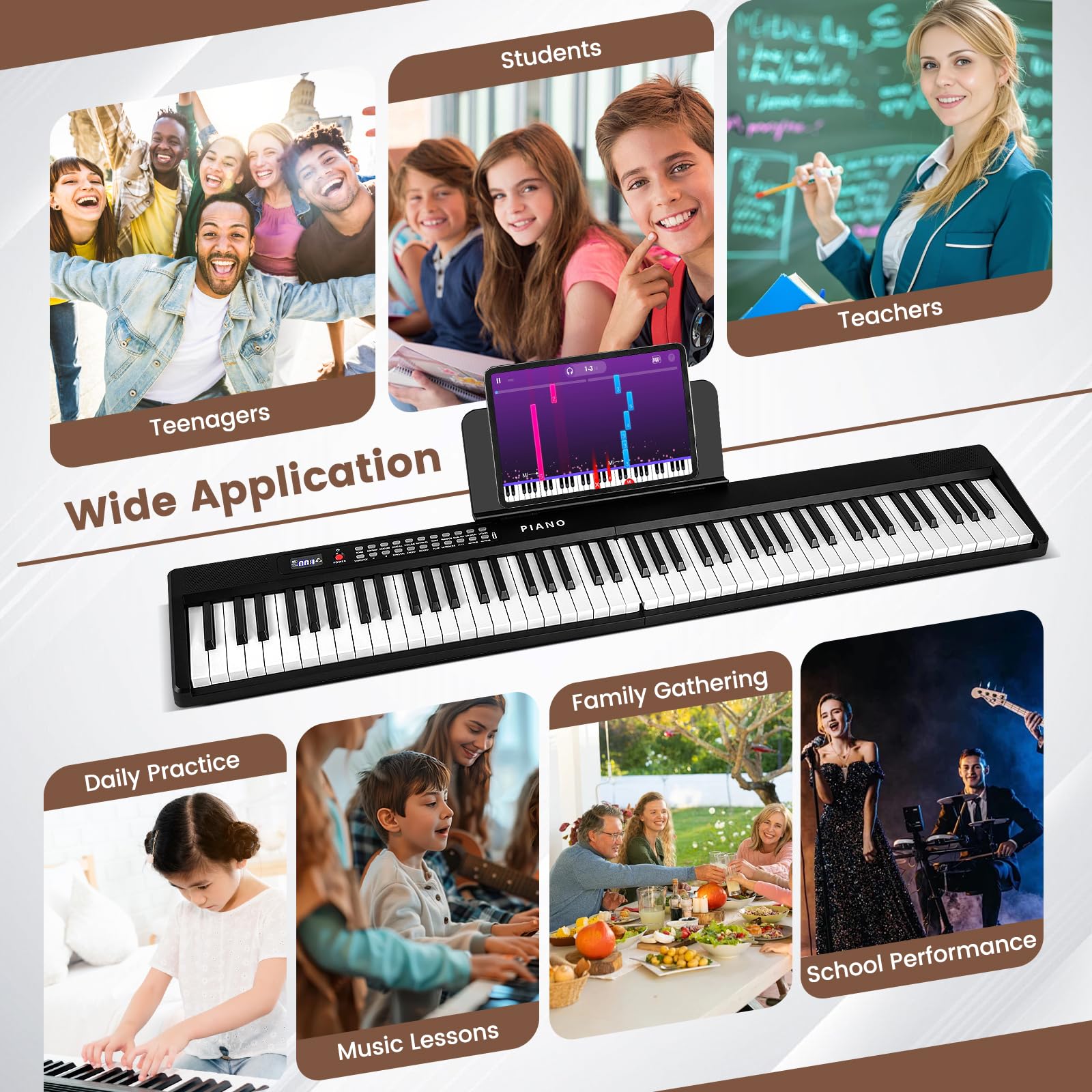 HOGEBABY 88-Key Folding Piano Keyboard, Full-Size Semi-Weighted Electric Piano Digital Piano - Image 9