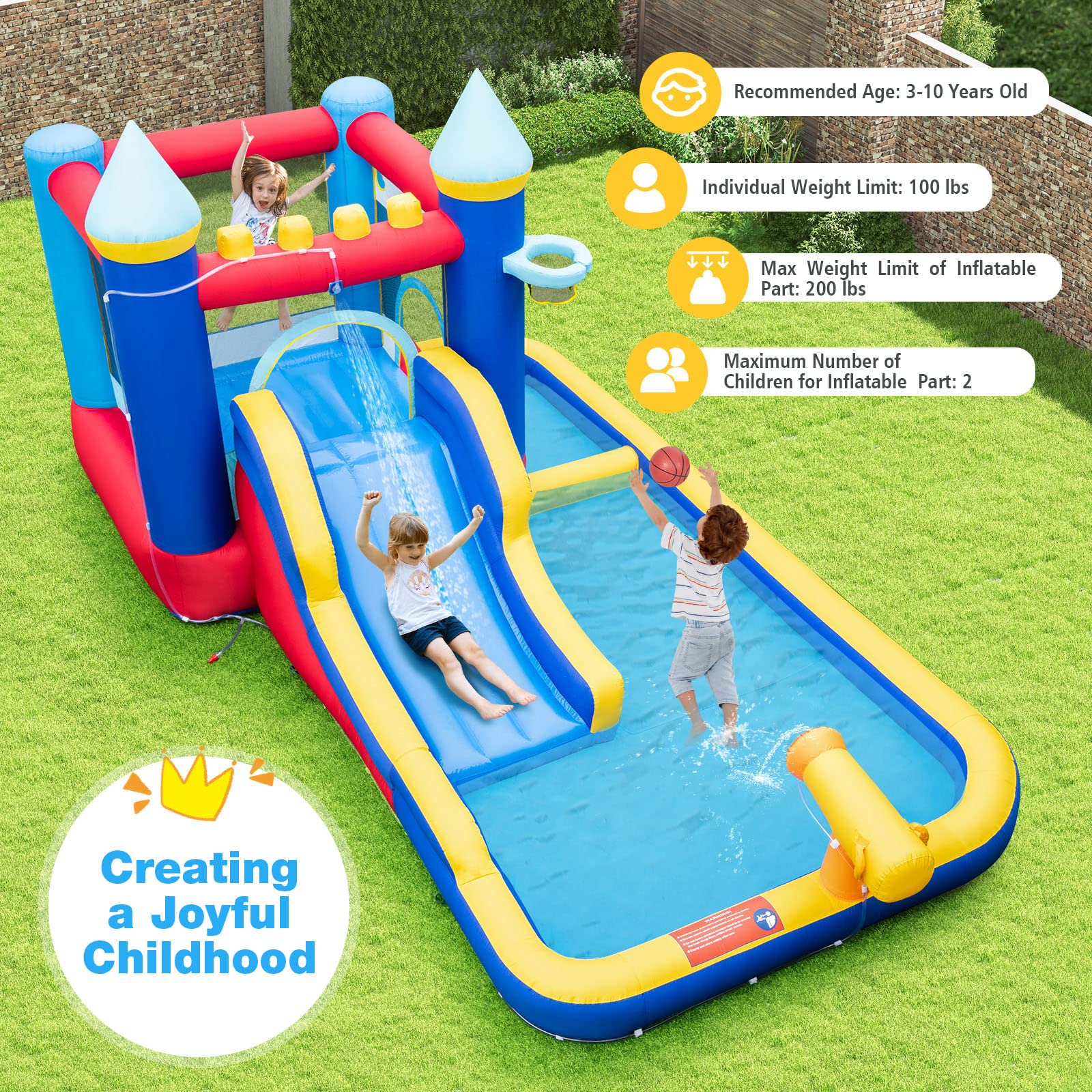 HOGEBABY Inflatable Water Slide, Water Bounce House with Ball Pit & Waterslide for Kids - Image 9