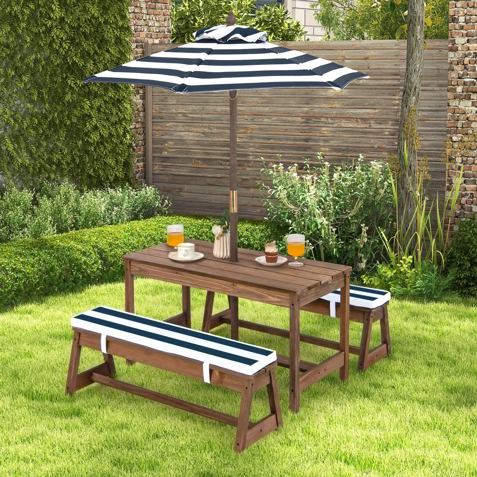 HOGEBABY Kids Picnic Table, Toddler Wood Table & Bench Set, Gift for Ages 3-8 - Image 9