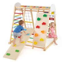 HOGEBABY Indoor Playground, 8-in-1 Foldable Indoor Jungle Gym for Kids | Montessori Jungle Gym Beech Wood Climbing Toys for Toddlers w/Slide