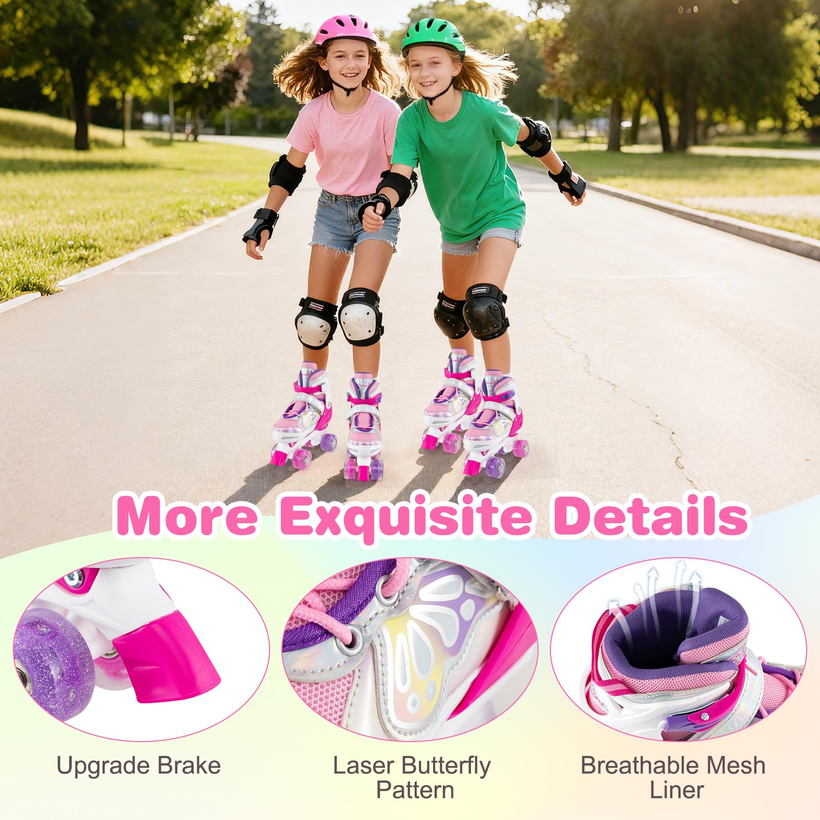 HOGEBABY Butterfly Roller Skates for Girls Teens Adults 5-8 8-13 13+ with Light-up Wheels & Safety Protection - Image 15