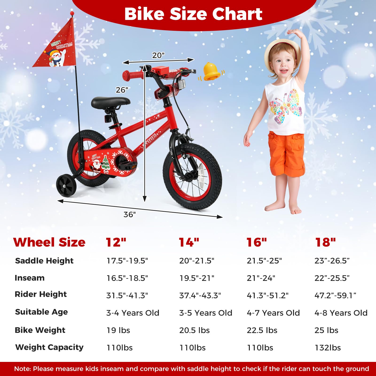 HOGEBABY Kids Bike Christmas Music Bicycle 12 14 16 18 Inches for 3-8 Years - Image 10