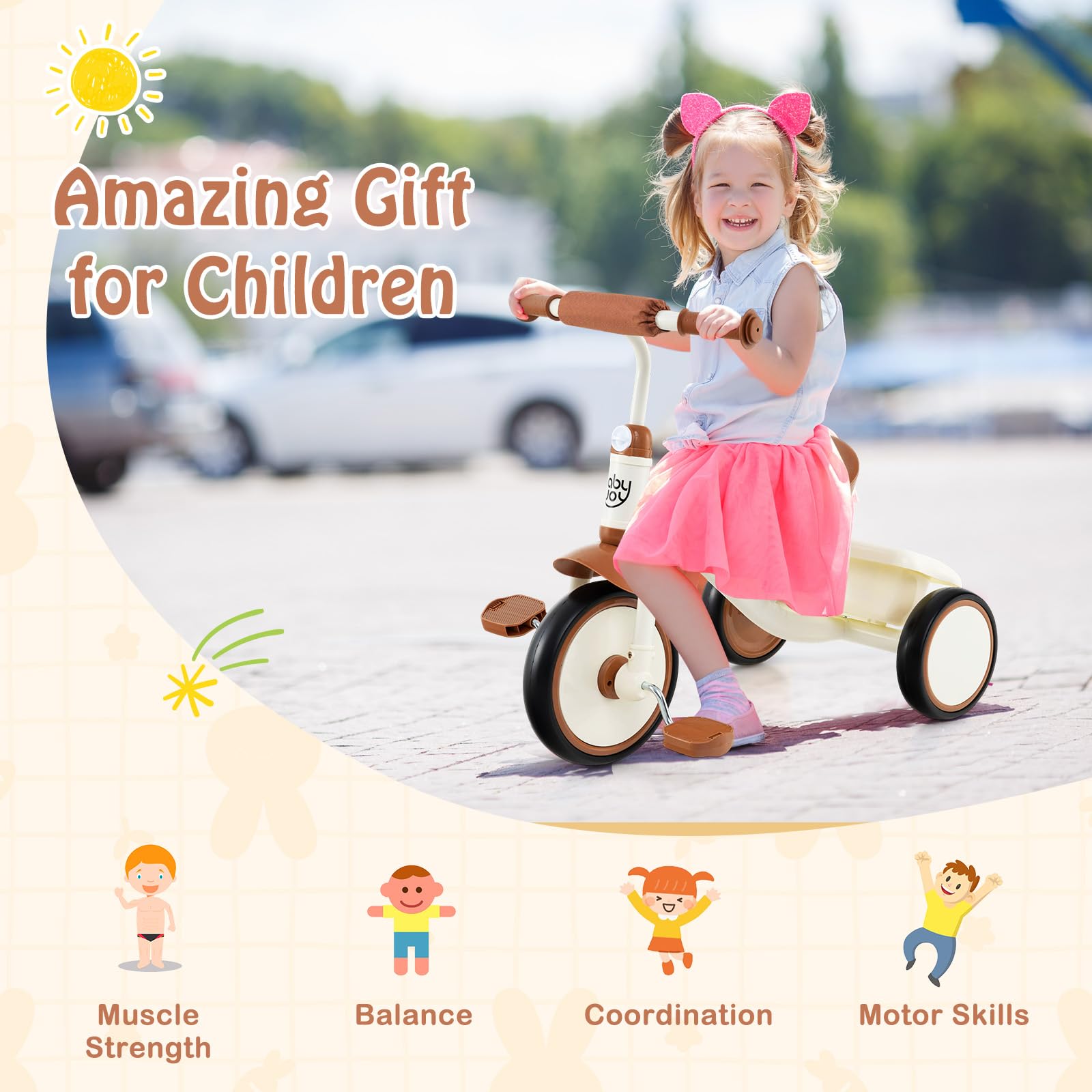 HOGEBABY Toddler Tricycle, Kids Trike with Adjustable Seat and Storage Basket for Boys Girls Indoor and Outdoor Riding - Image 9