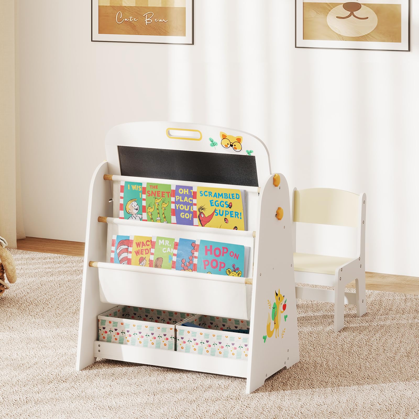 HOGEBABY 3 in 1 Kids Easel with Chair Wooden Art Table Set with Adjustable Double-Sided Magnetic Whiteboard & Blackboard - Image 9