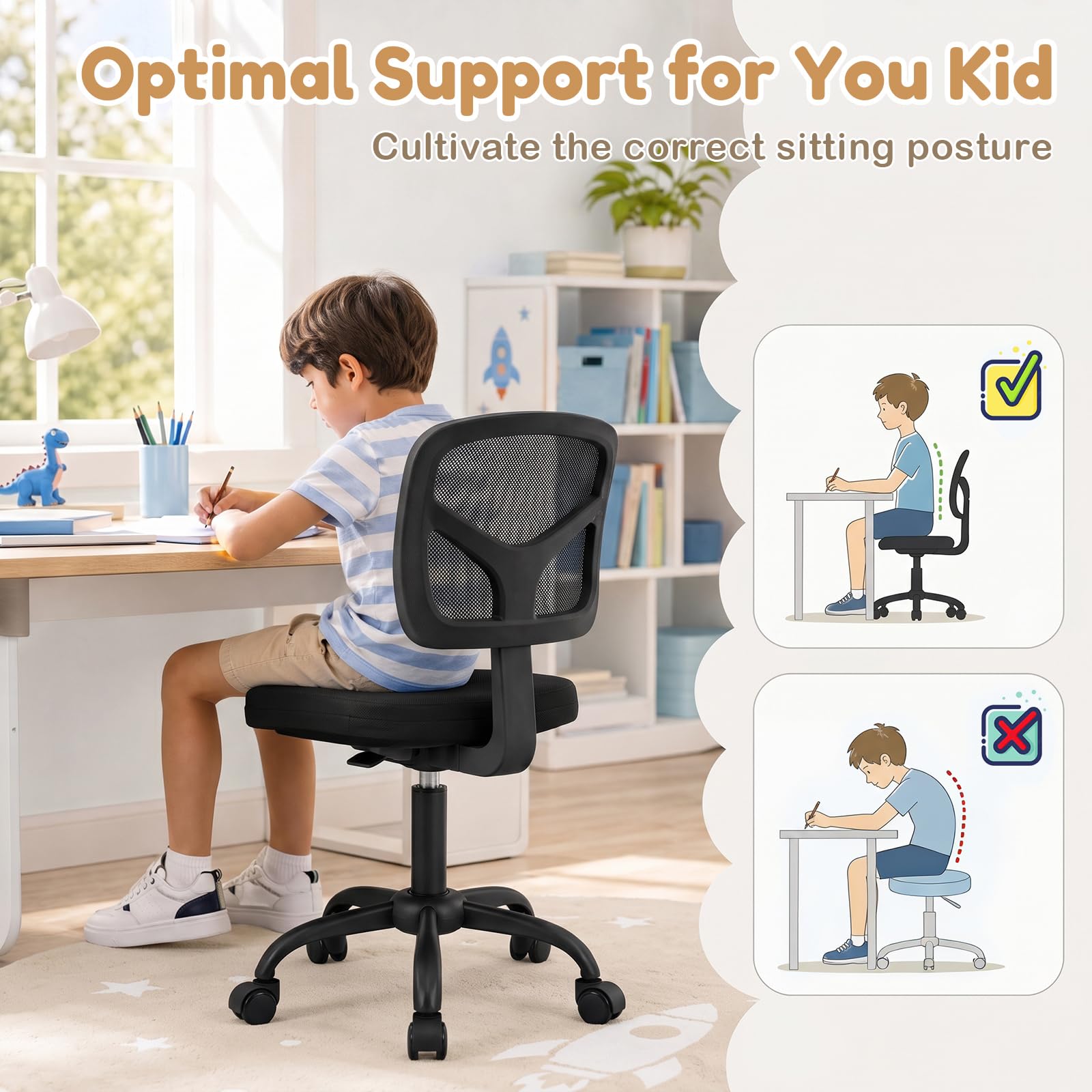 HOGEBABY Kids Desk Chair with Adjustable Height | Children Study Chair w/ Wheels & Ergonomic Backrest for Student Computer Use - Image 17