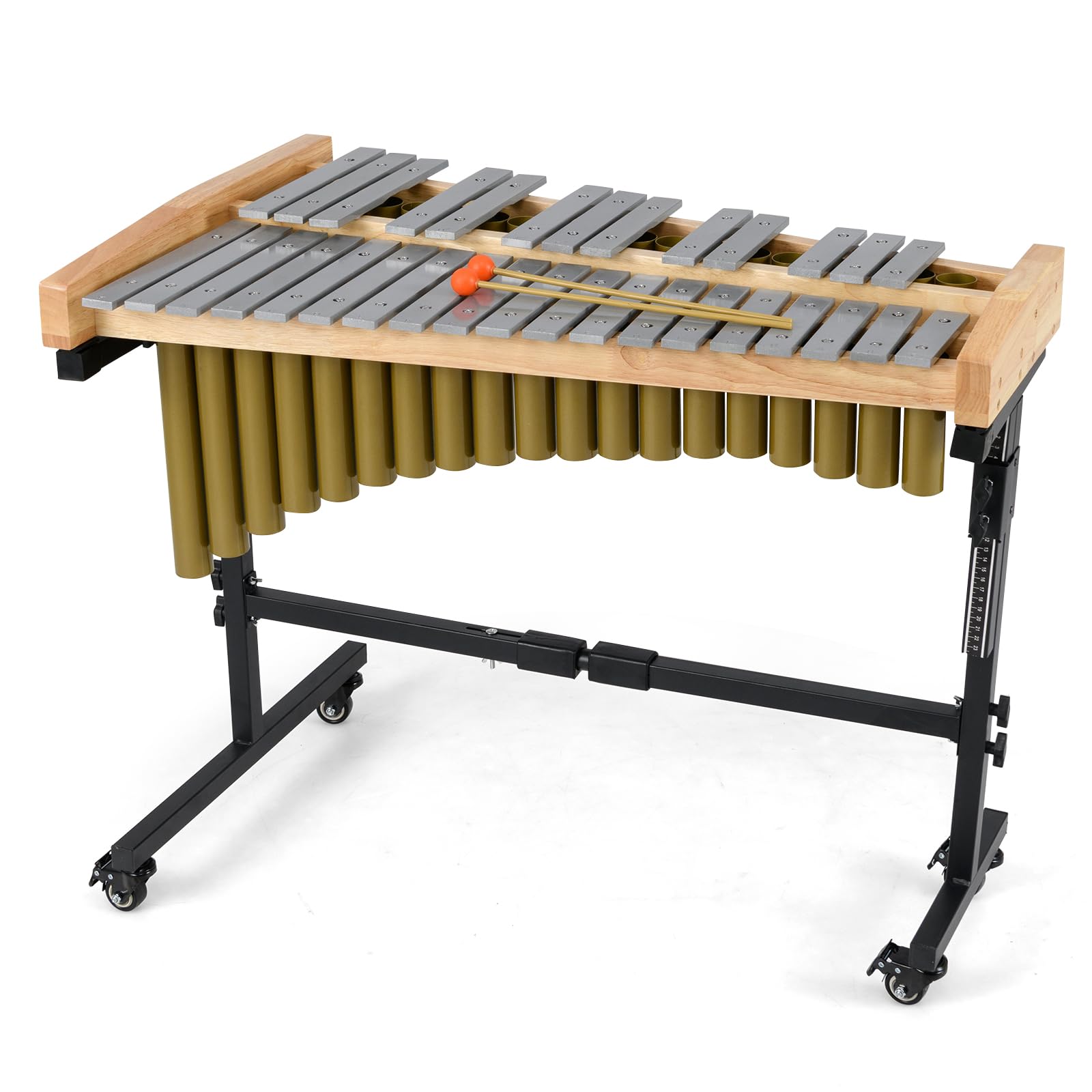 HOGEBABY 32 Note Marimba Rubber Wood Base & Resonance Tubes Adjustable Stand & Lockable Wheels - Image 9