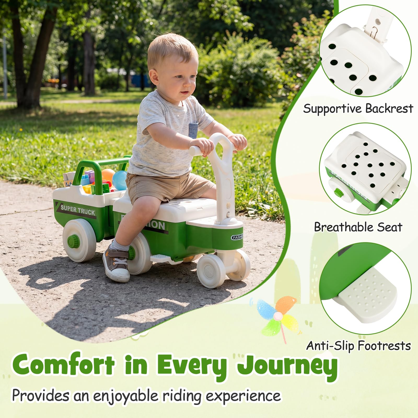 HOGEBABY 4-in-1 Ride On Push Car for Toddlers Indoor Outdoor Foot-to-Floor Sliding Car - Image 10
