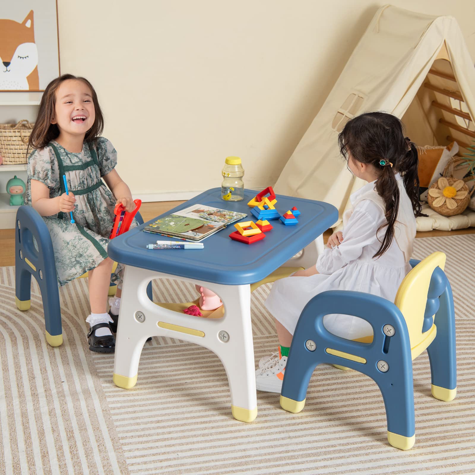 HOGEBABY Kids Table and Chair Set w/Montessori Toys, Kids Activity Table w/Storage Shelf - Image 2