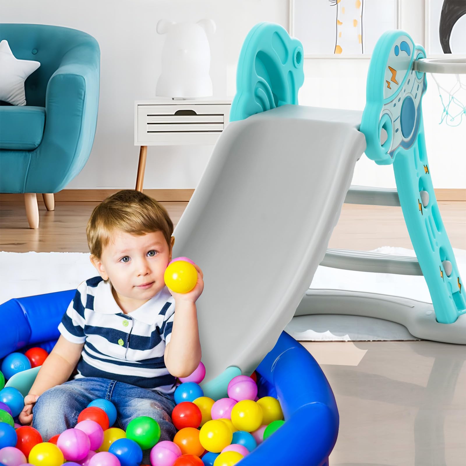 HOGEBABY Toddler Slide, 3 in 1 Folding Baby Slide Climber Playset, Freestanding Slide with Long Slipping Slope - Image 9
