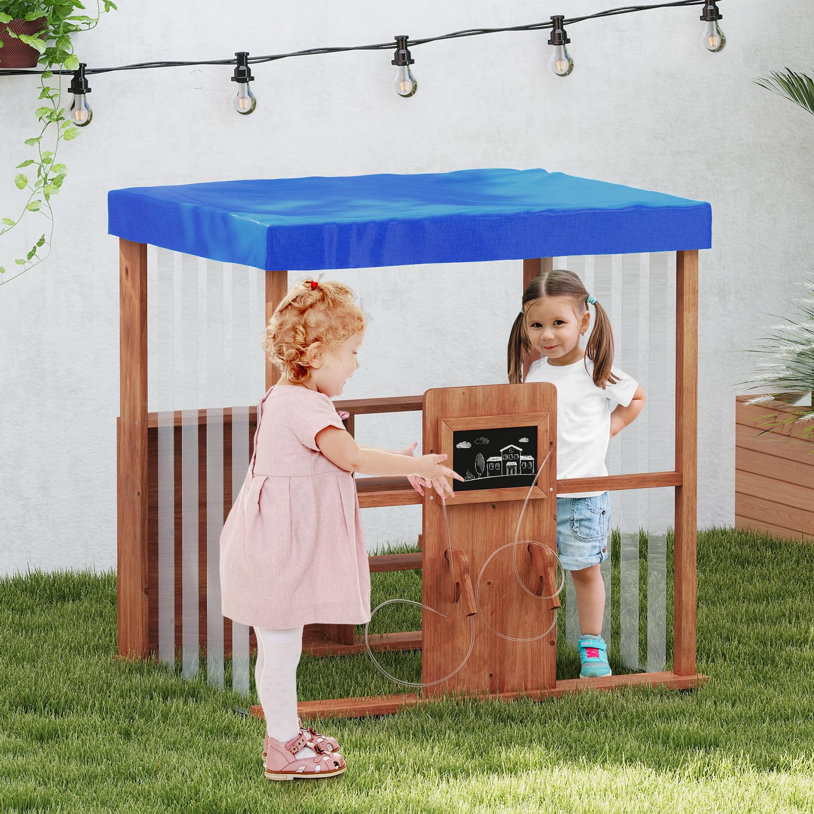 HOGEBABY Kids Gas Station Playhouse Outdoor Pretend Playset with Gas Refueling Guns - Image 9